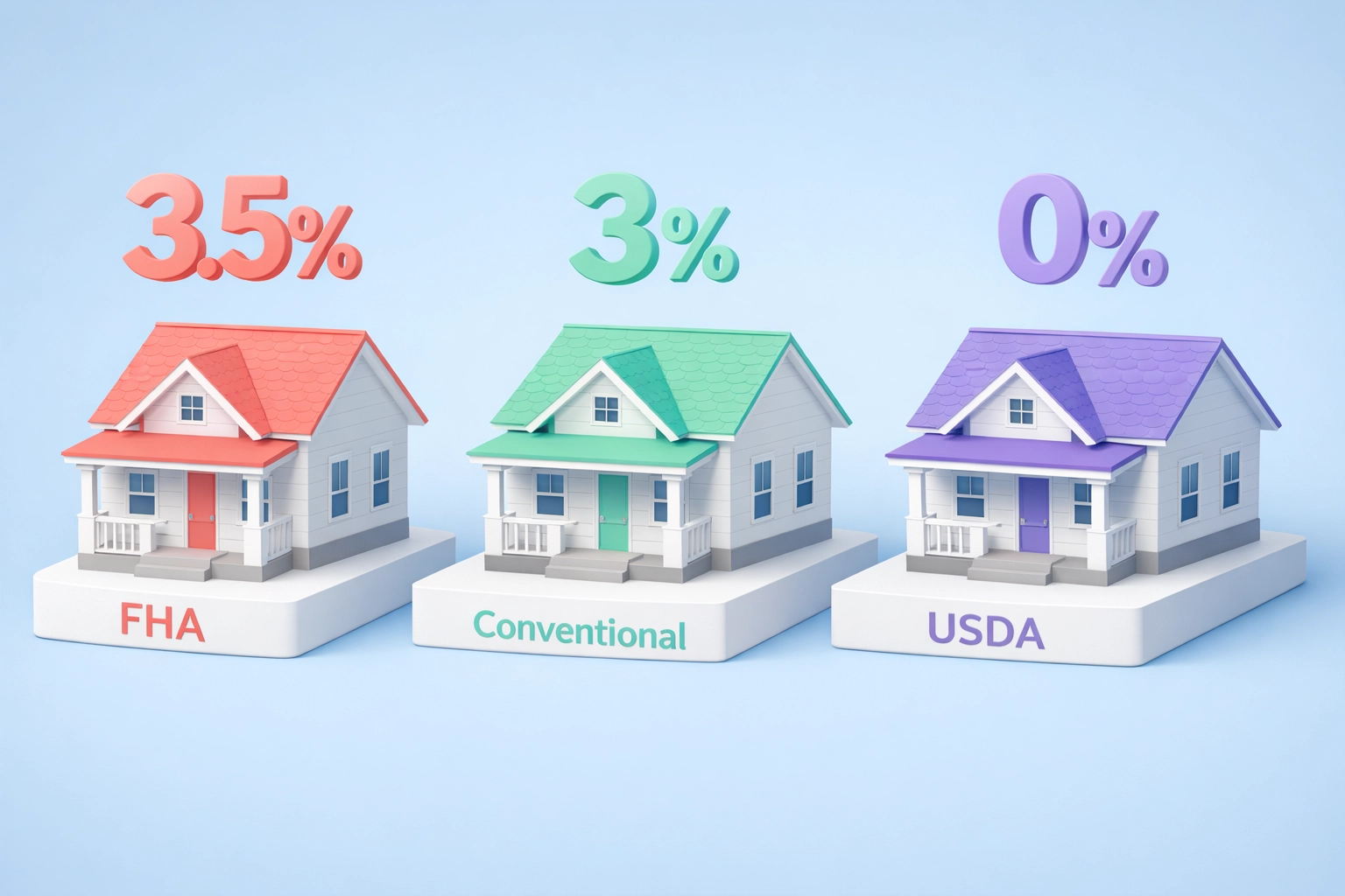 Comparación de tipos de préstamos hipotecarios FHA, convencional y USDA