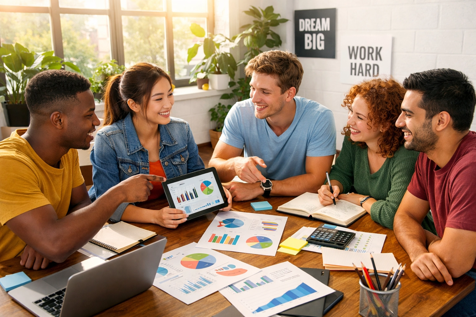 Students analyzing college ROI data and financial charts to make informed education decisions