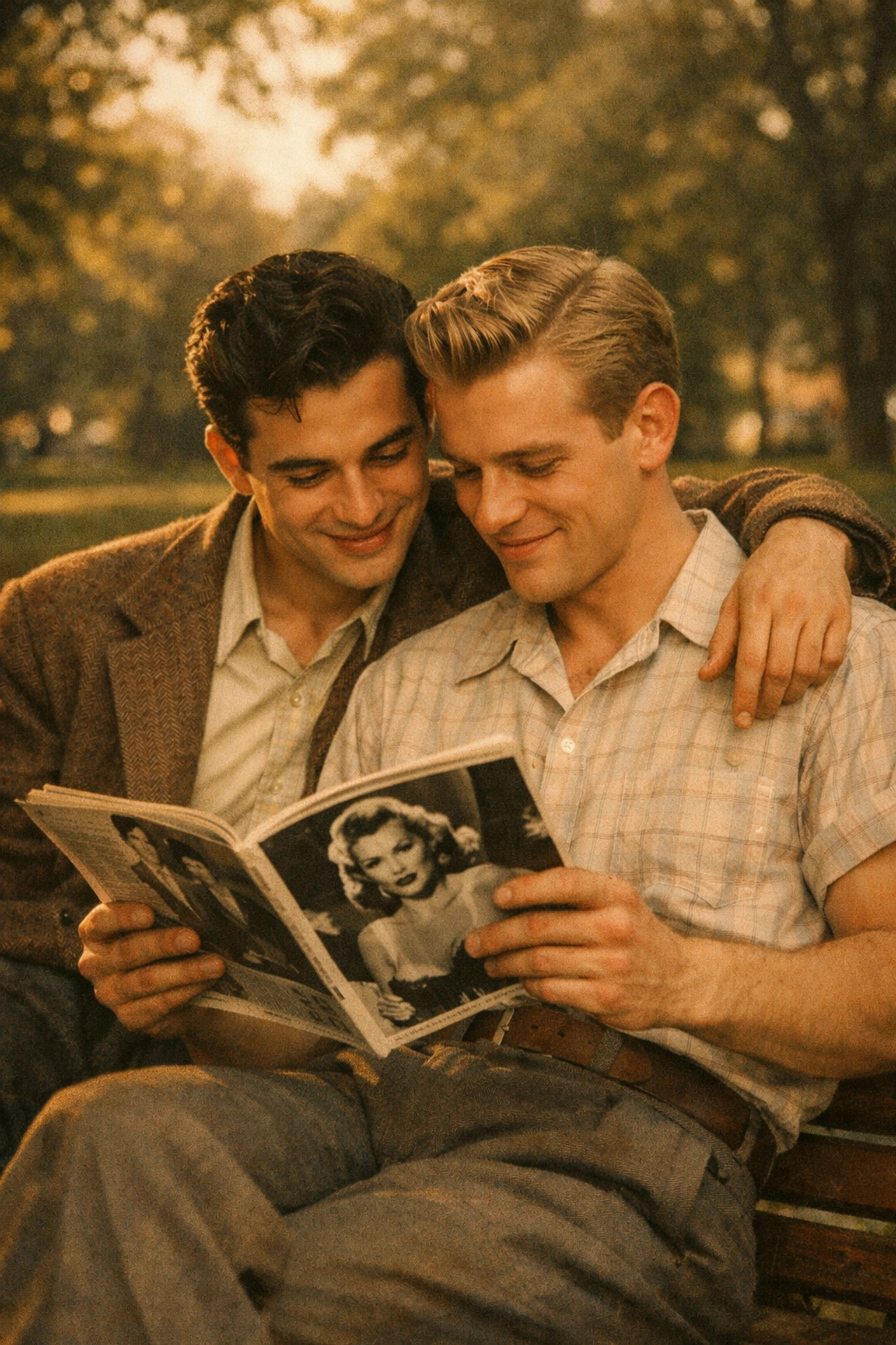 Vintage photo of two men sitting together, representing the early gay history and partnership of Axel and Eigil Axgil.
