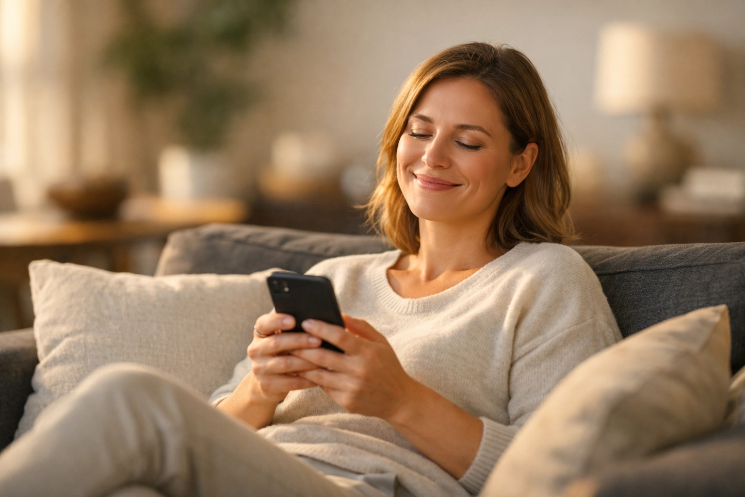 Relieved borrower accessing funds from an emergency loan Canada on their smartphone.