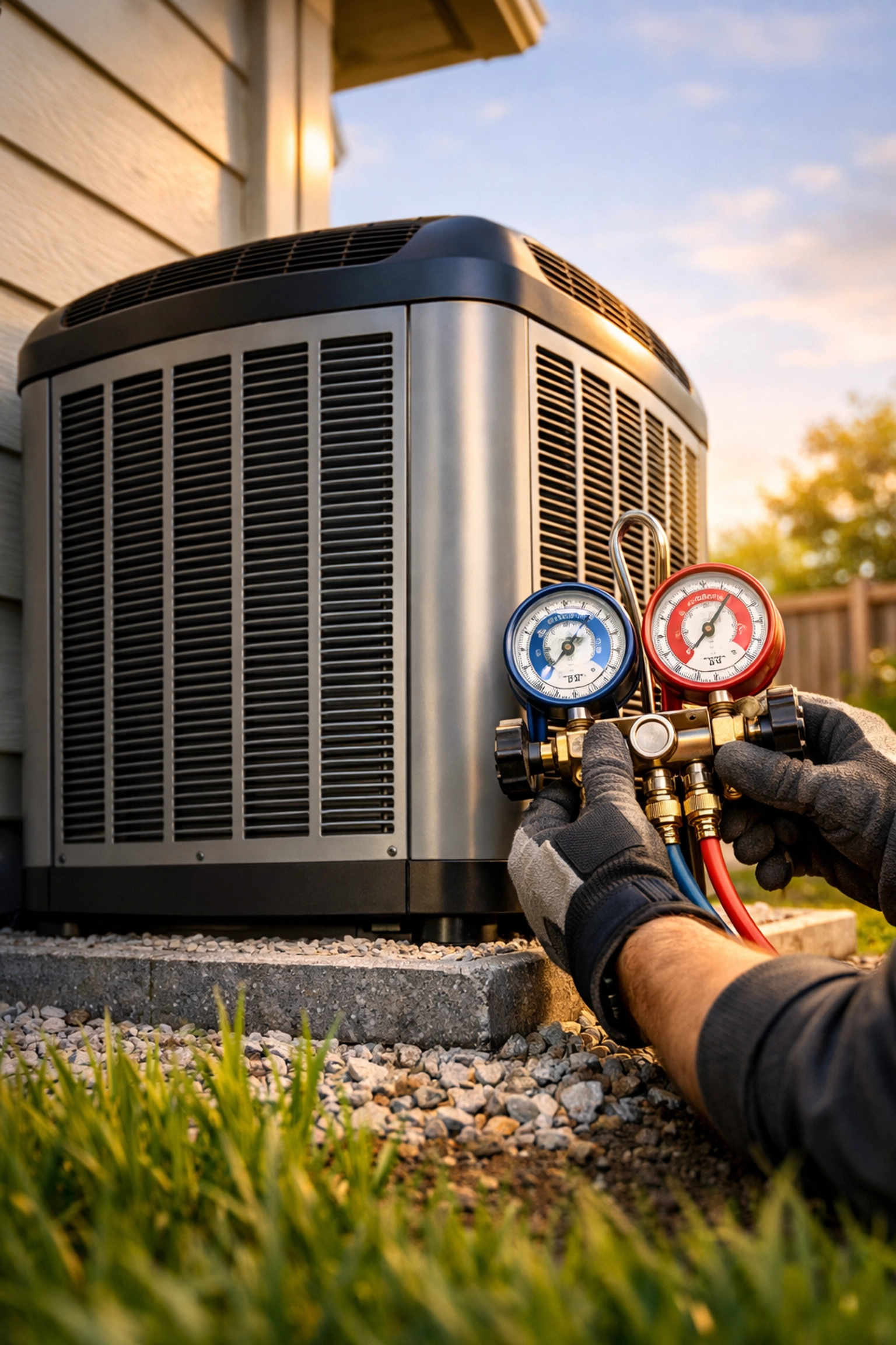 Professional HVAC technician performing a spring air conditioning tune-up on a Cleveland investment property.