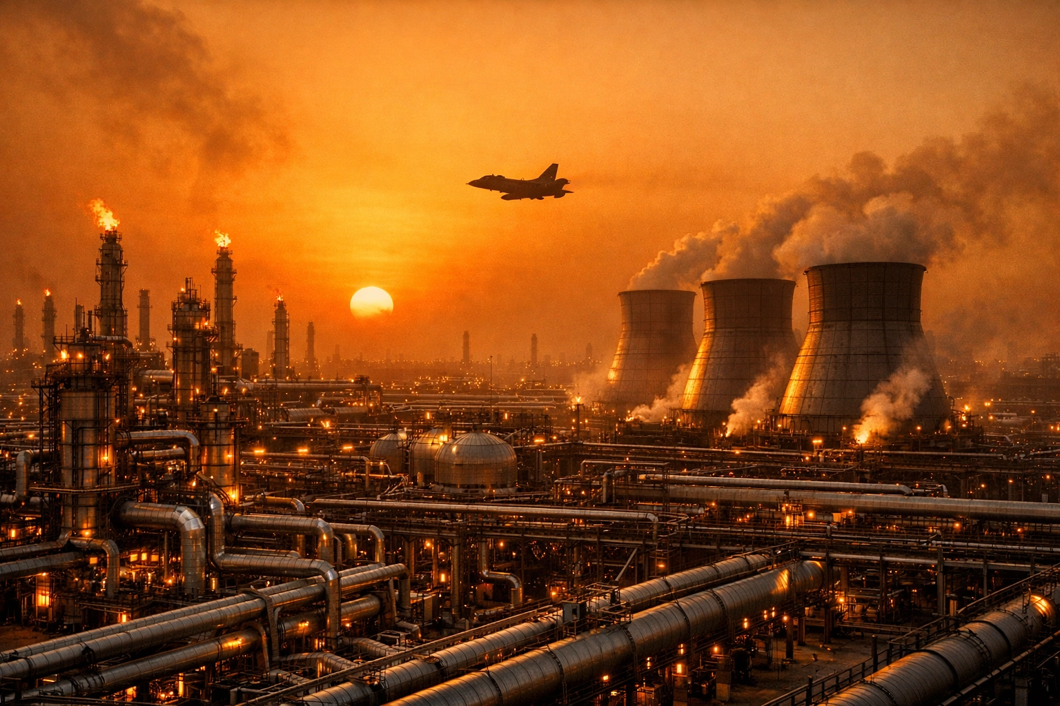 Industrial gas refinery in Ras Laffan Qatar affected by military conflict and helium supply shortages.