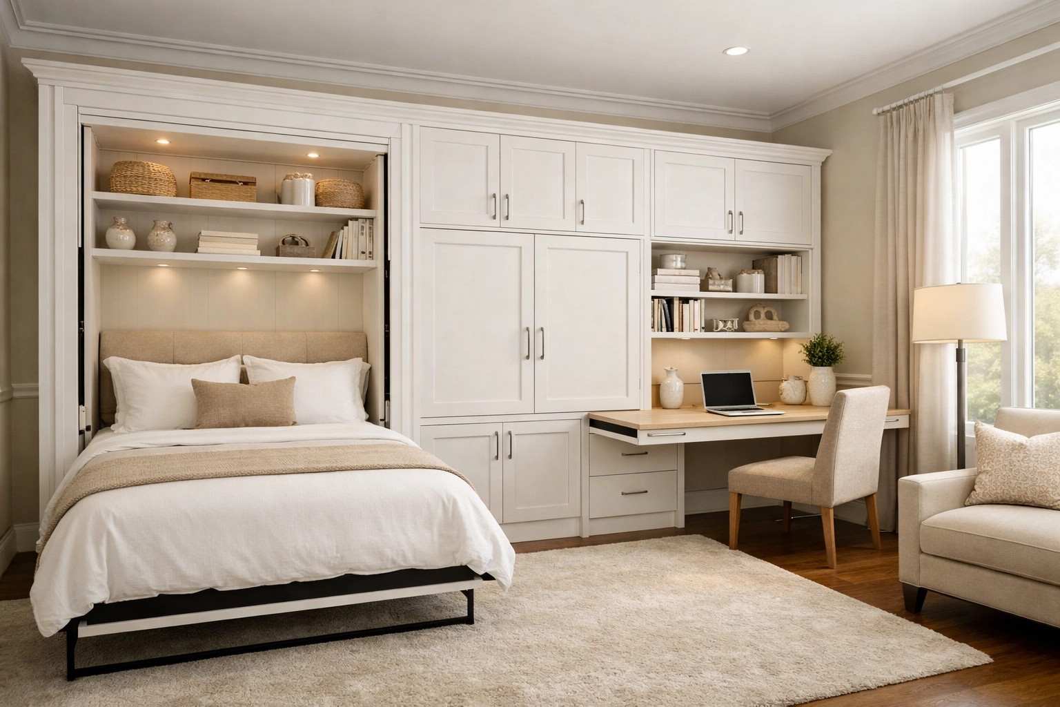 Multi-functional Orlando home remodel with a Murphy bed and integrated office desk to maximize space.