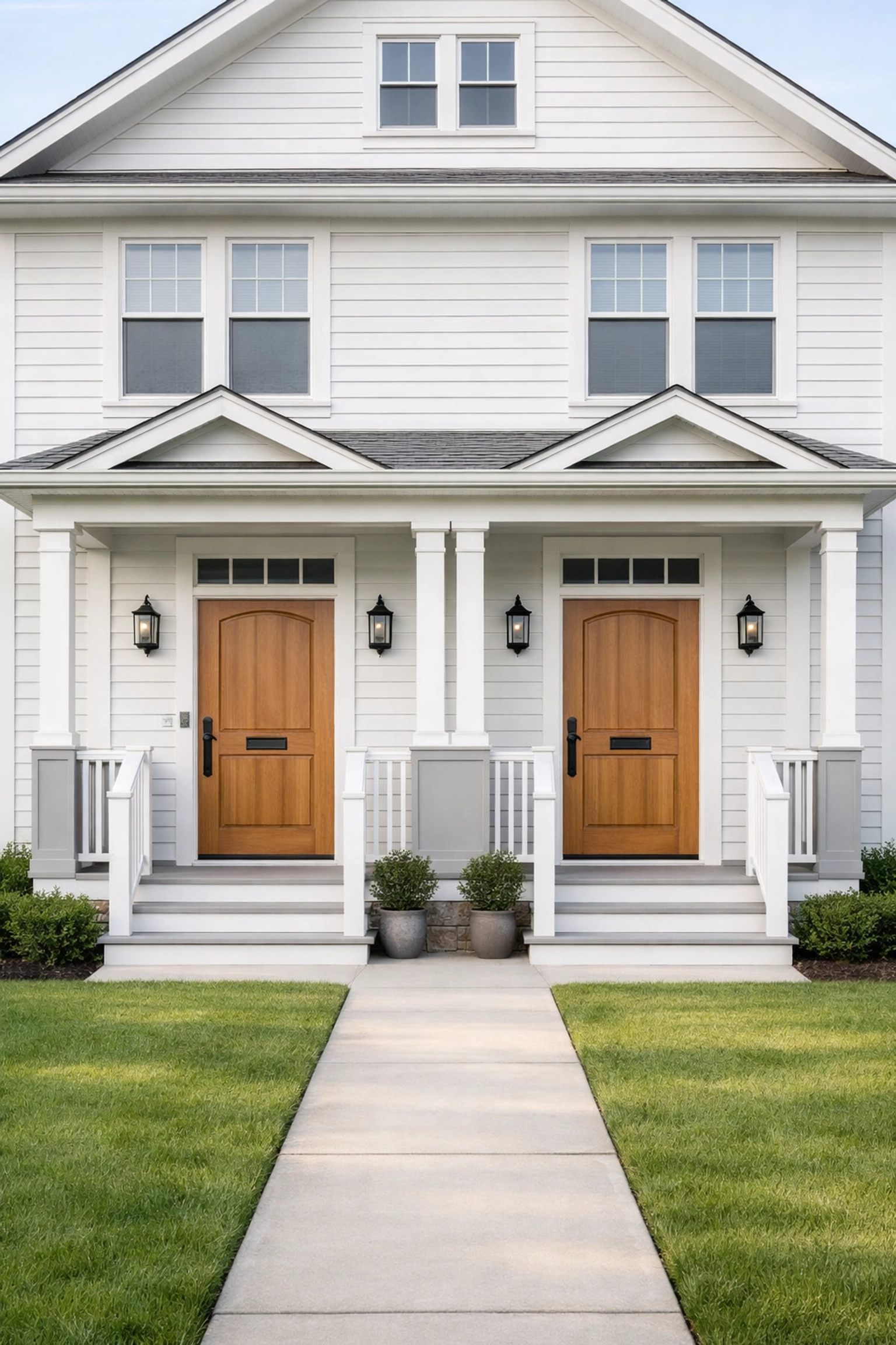 Modern Lakewood duplex exterior showing two front doors, a popular choice for NE Ohio house hacking.