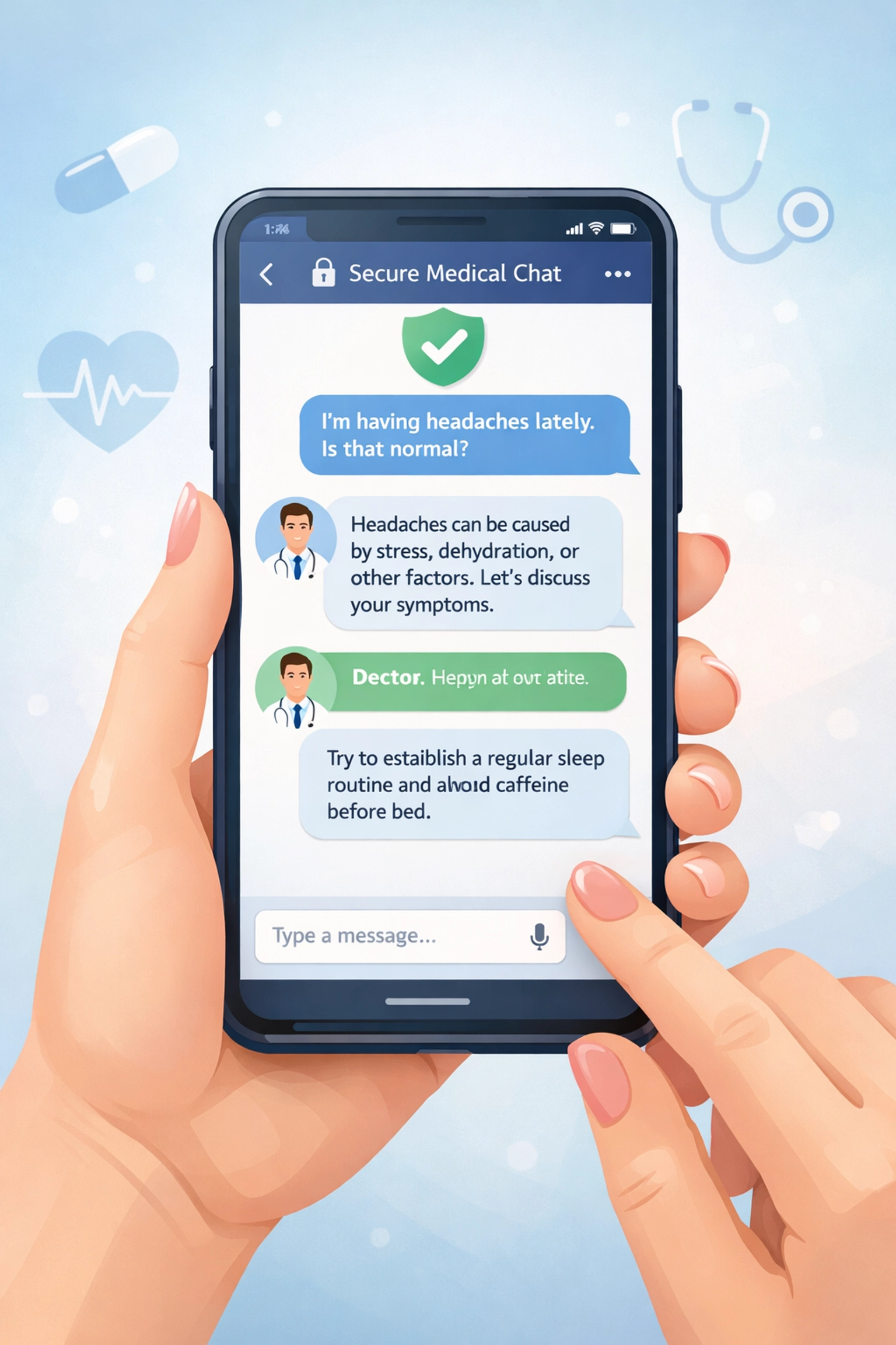 Secure text-based medical chat for online yeast infection treatment on smartphone