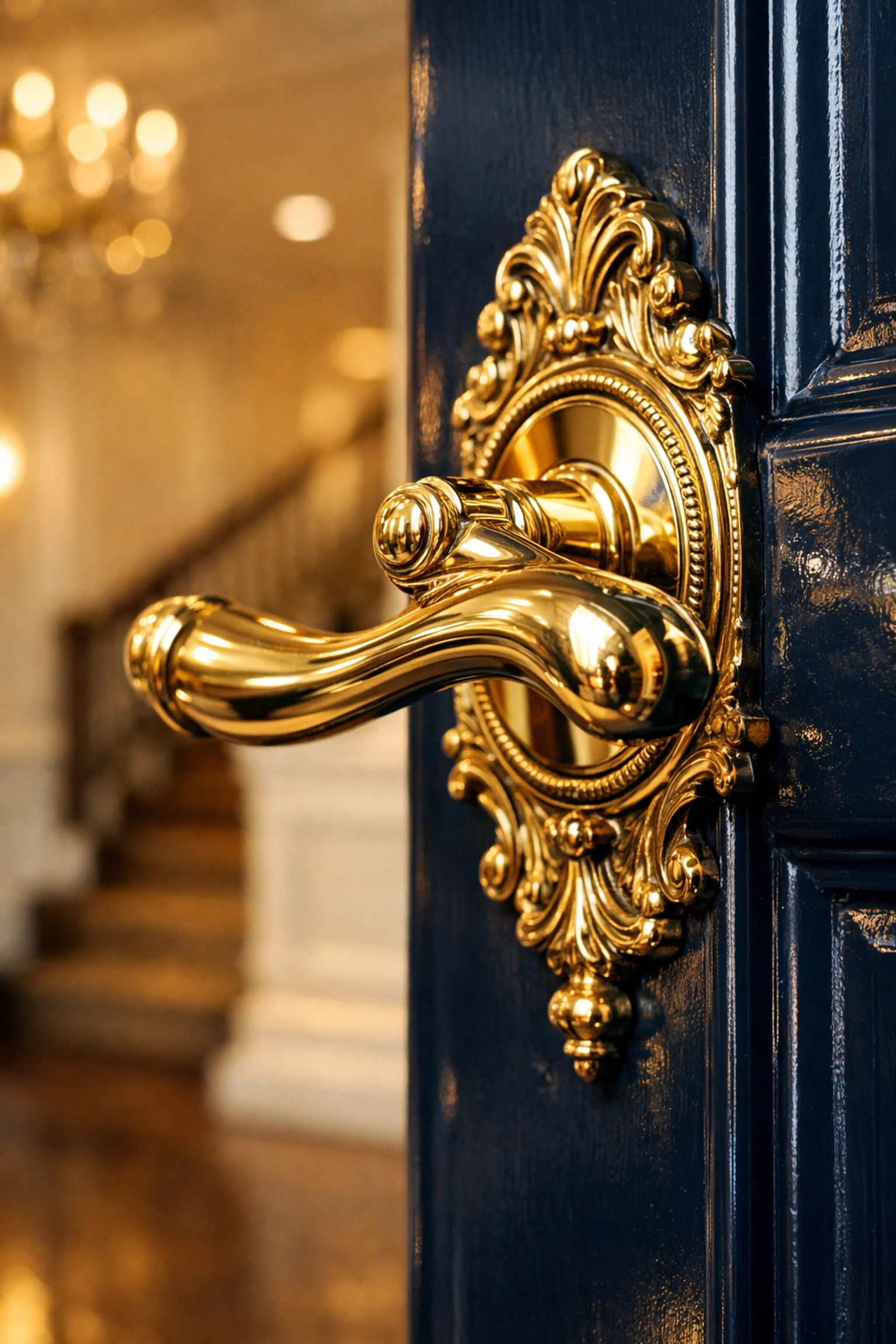 Sanitized brass door handle showcasing meticulous weekly house cleaning for a Weston luxury estate.