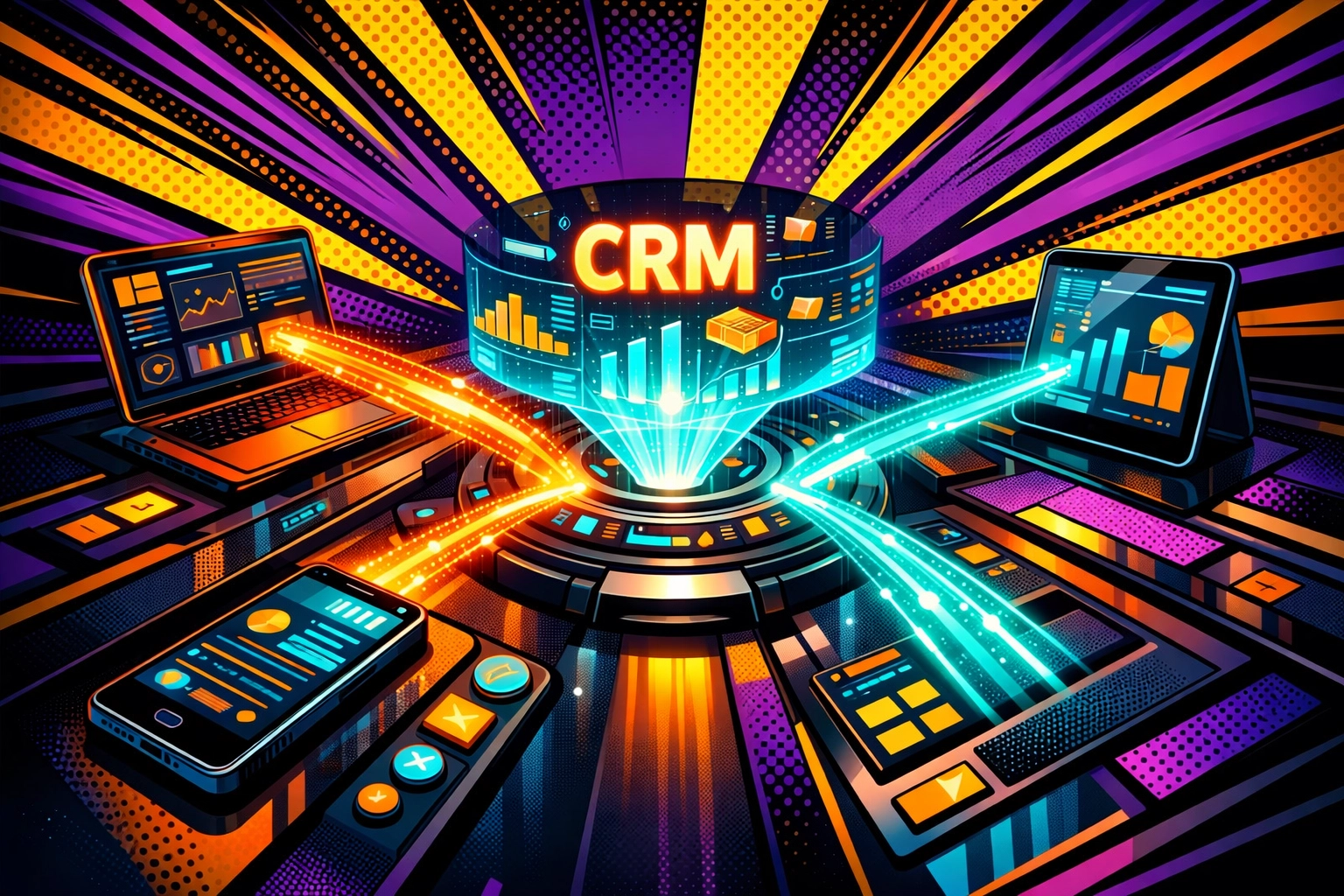 Automated lead capture system showing data flowing from multiple sources into centralized CRM platform