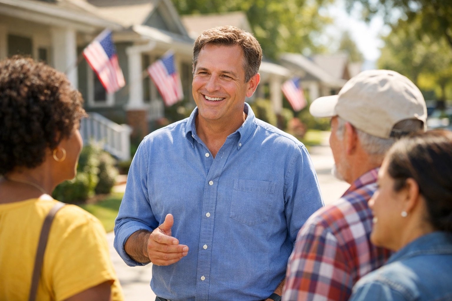 Why Reading My Daily CEO Letter Will Change the Way You Lead Your Community A community leader engaging with neighbors in a patriotic neighborhood to foster local unity.