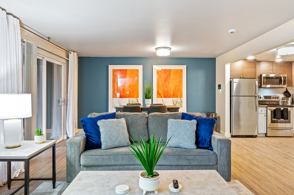 Sunset Dawn: Open-Concept Living Area at Roundtop Rentals