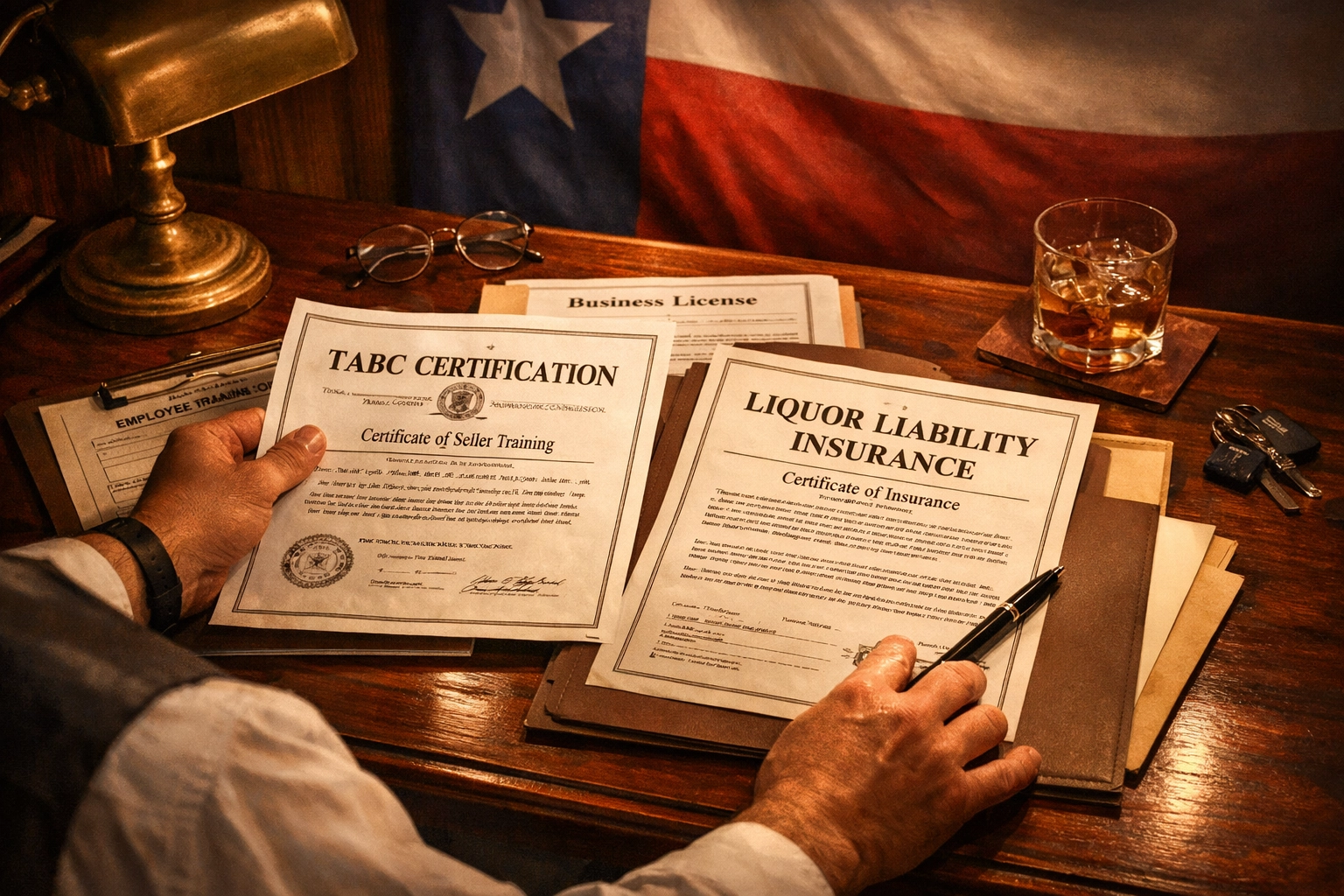 TABC certification and insurance documents for Texas bartender staffing agency