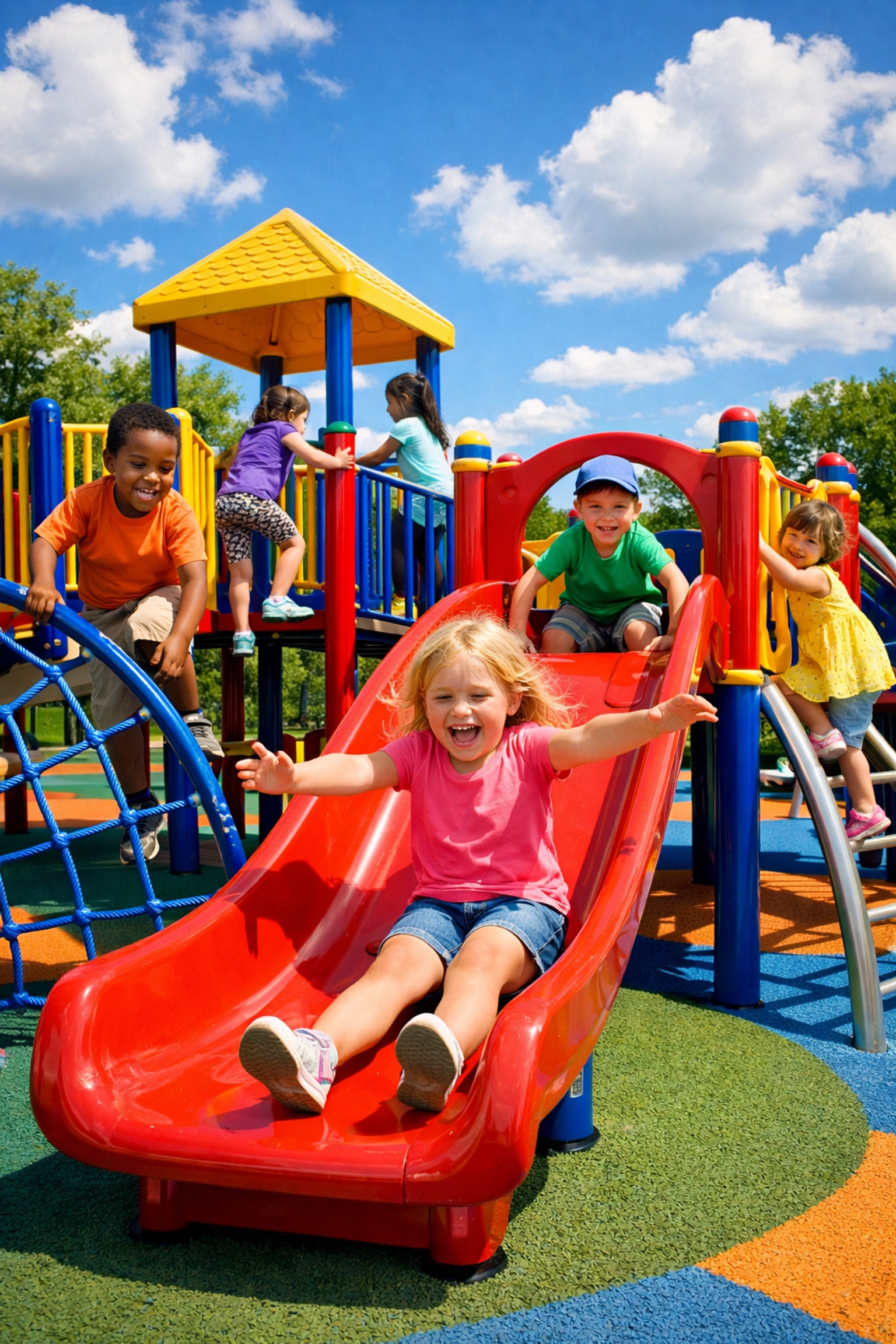 Children enjoying safe outdoor playground at McAllen Mission area daycare