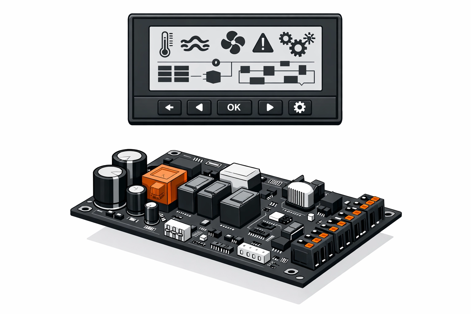 Wärmepumpen-Steuerung und Elektronik-Platine für schnelle Diagnose