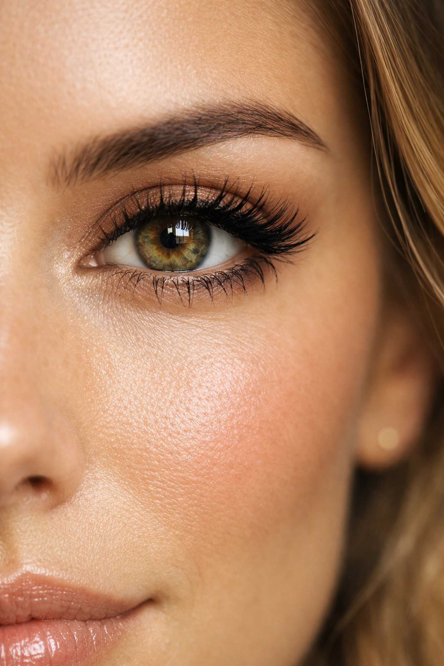 Detailed macro portrait eye showing sharp skin texture and crisp focus after image compression.