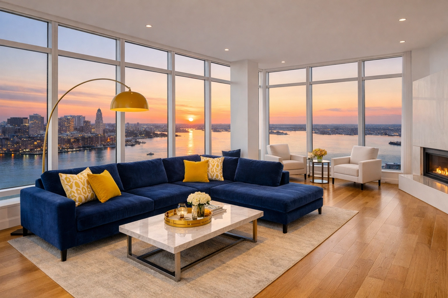 Spotless Seaport penthouse living room showcasing Reliable Cleaning for Busy Seaport Professionals.