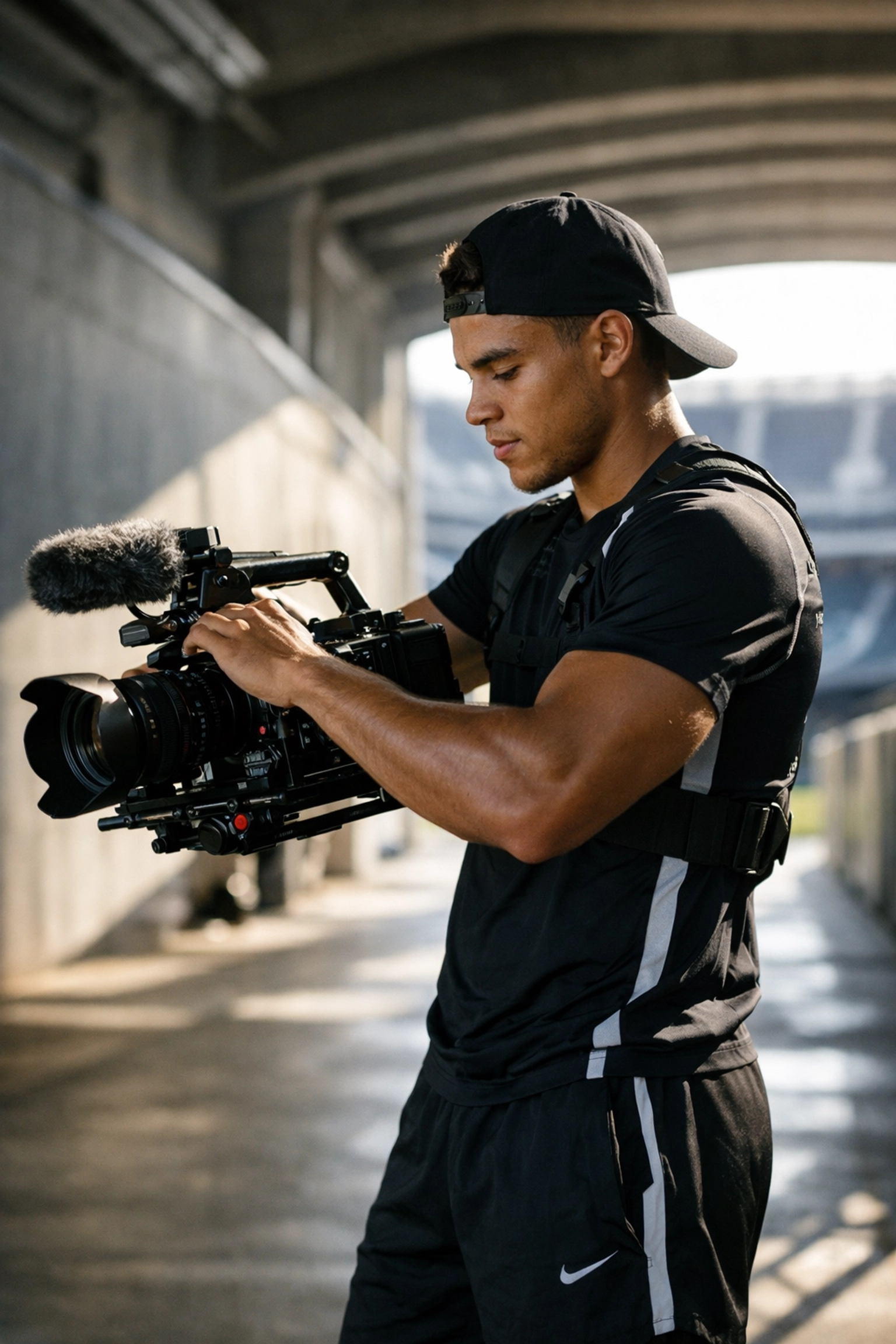 College student-athlete creating digital content in a training facility for a high-impact NIL marketing campaign.