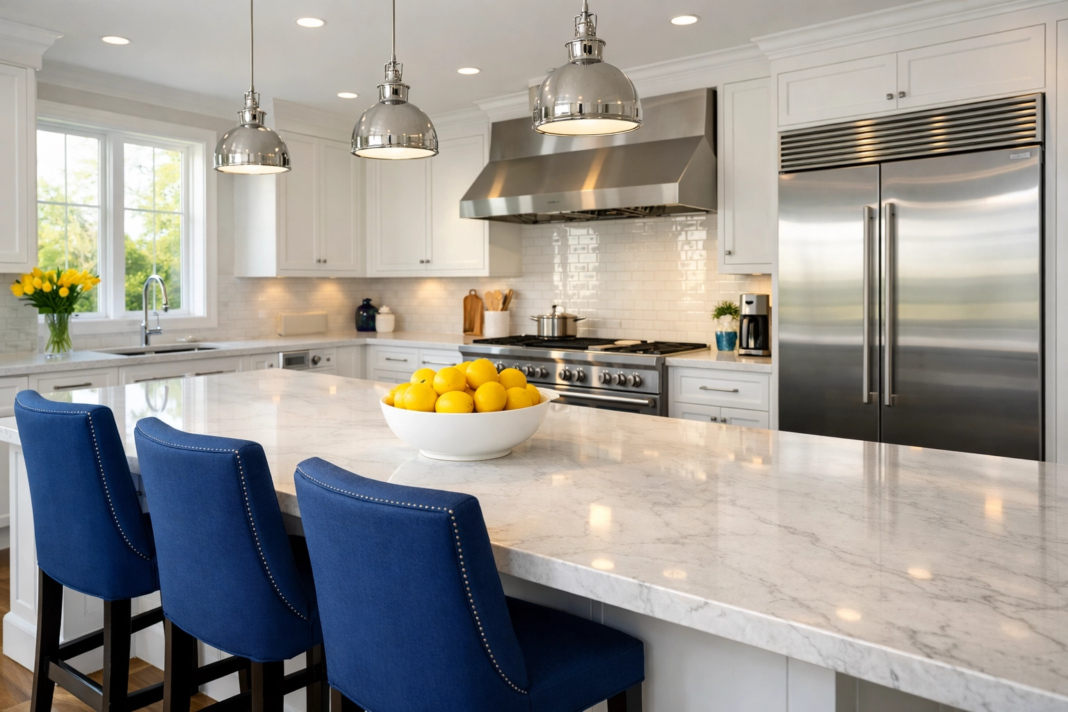 Modern luxury kitchen in Southborough showcasing the results of professional house cleaning and deep cleaning.