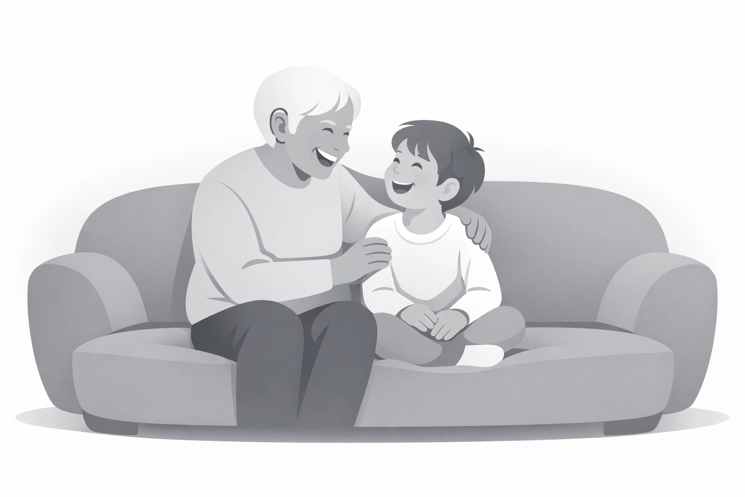 Happy senior and grandchild connecting at home thanks to mobile audiology and hearing care services.