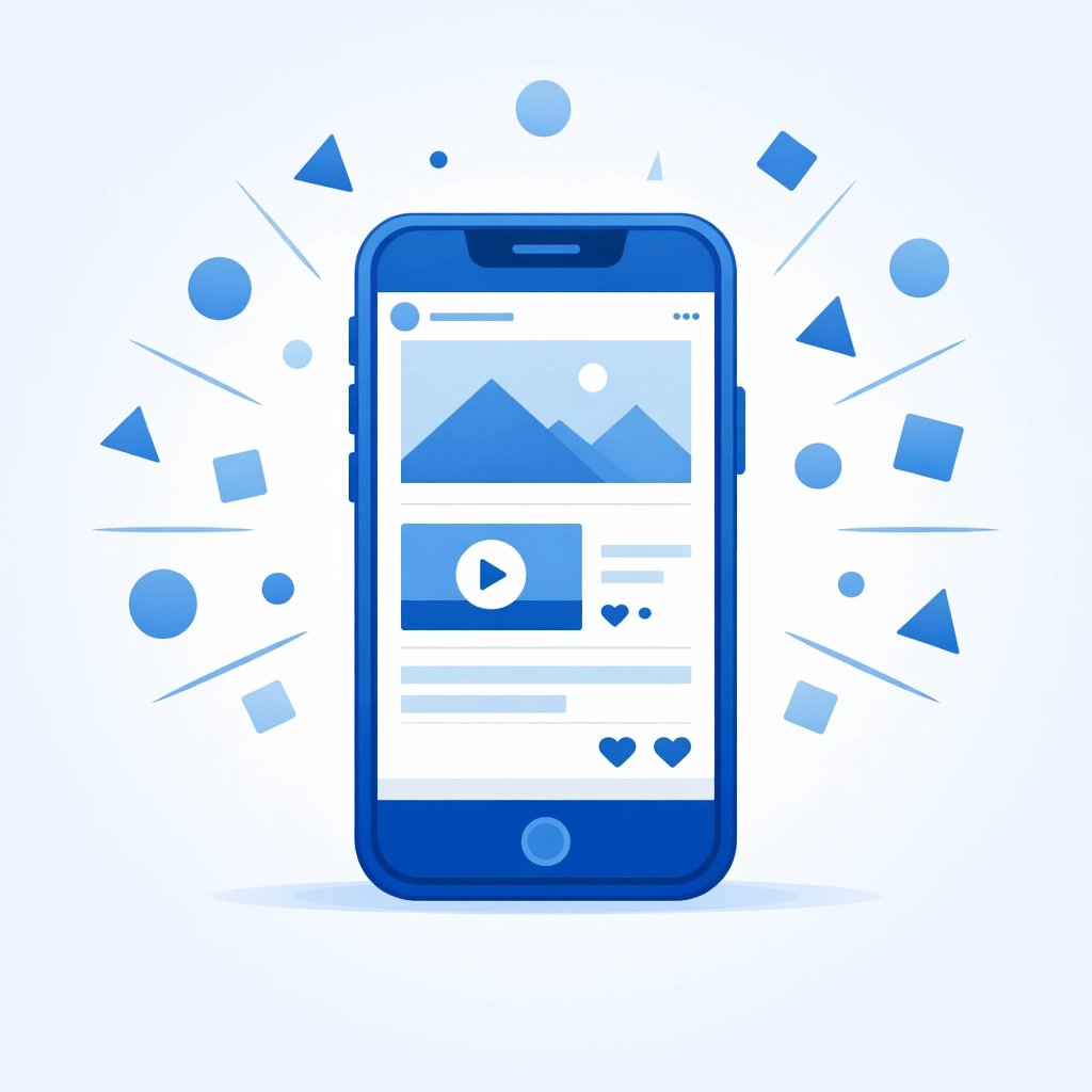 Flat design illustration of Meta ads on a mobile device for social media marketing campaigns.