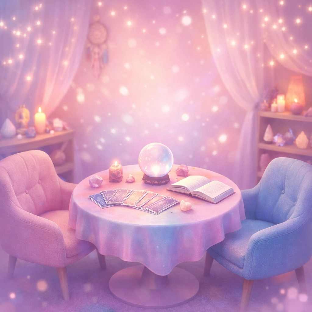 Professional psychic reading room with comfortable seating for in-person spiritual consultations