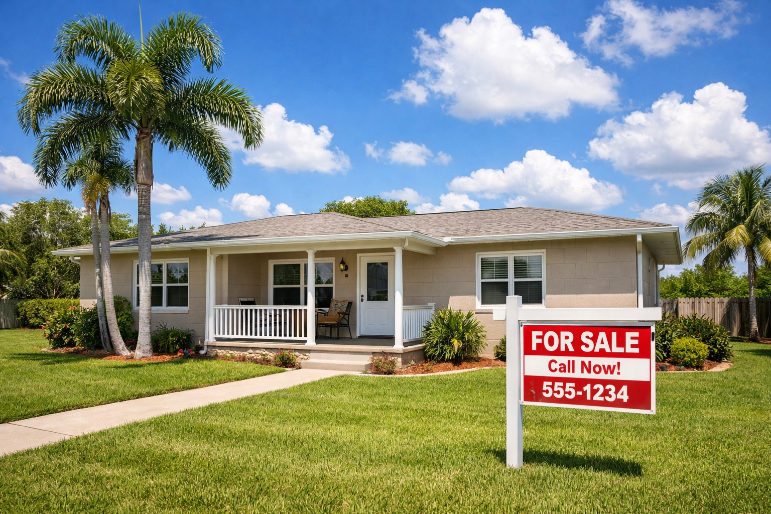 North Fort Myers concrete block home for sale with mature landscaping and renovation potential