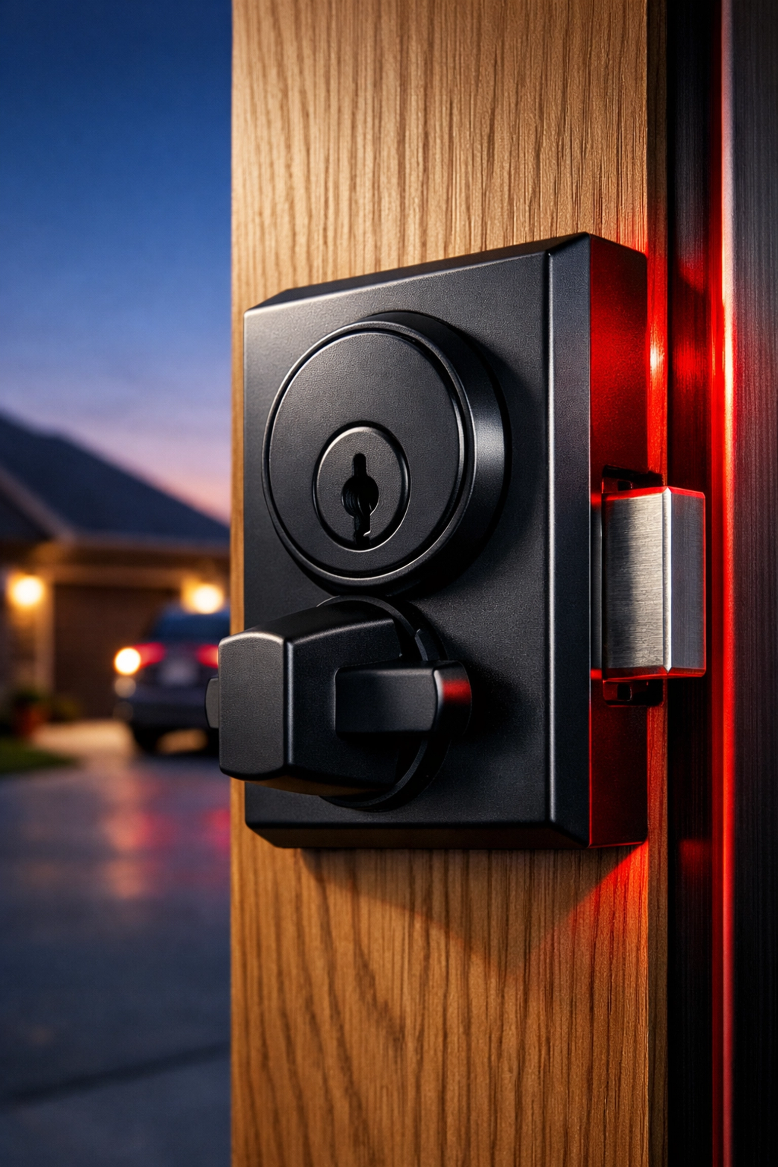 Matte-black high-security deadbolt installed on a home door by a professional Indianapolis locksmith.