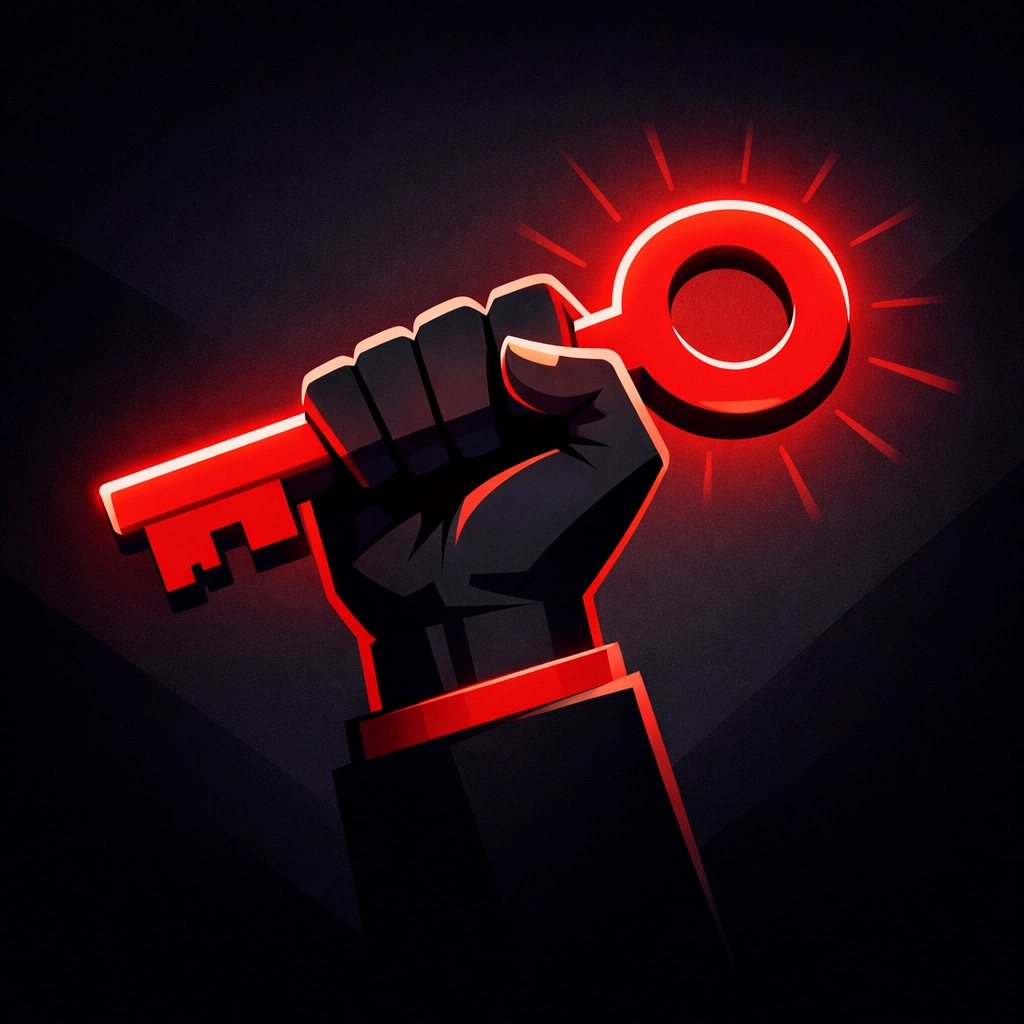 An illustration of a hand holding a key symbolizing total website ownership for trade businesses.