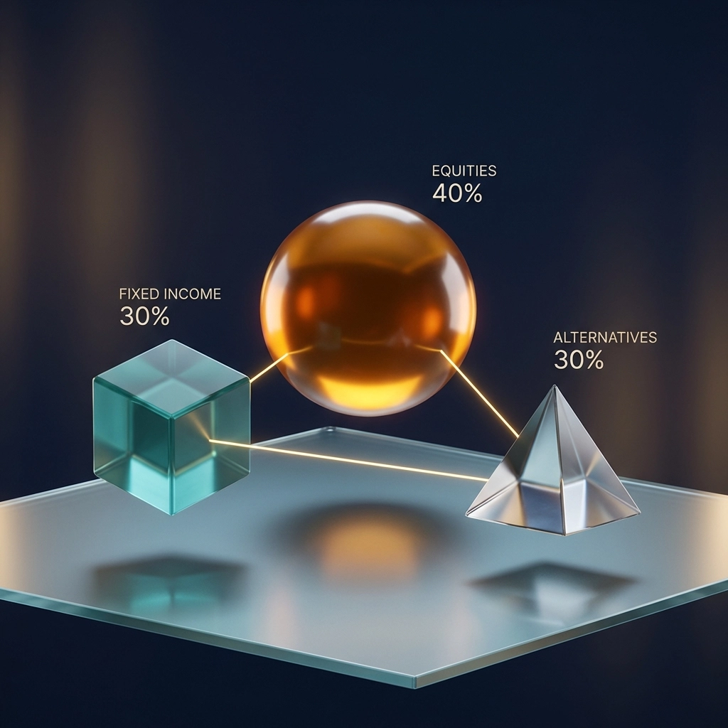 Portfolio allocation model represented by interconnected geometric shapes illustrating diversified investment strategy