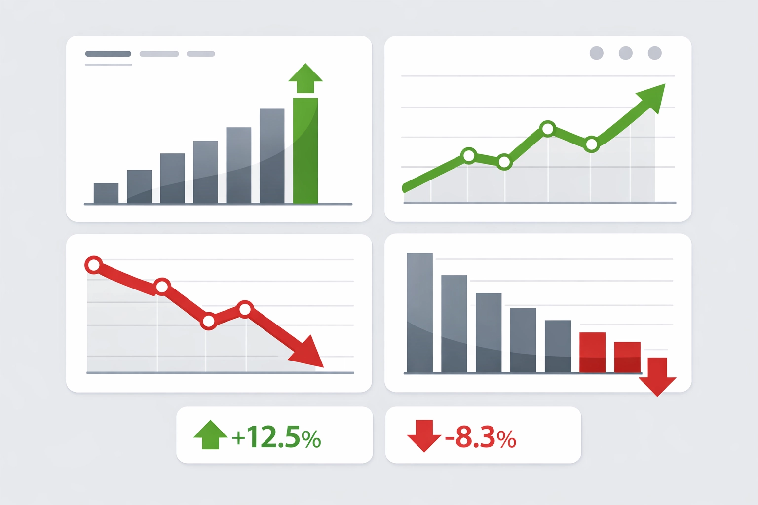 Analytics dashboard displaying upward and downward ranking trends in Google Search Console performance data