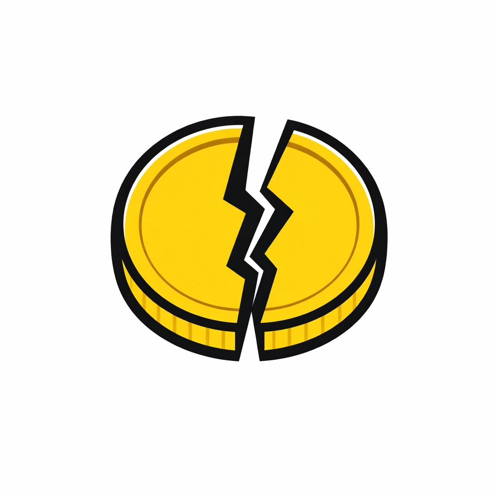 A cracked yellow coin symbolizing the lost value and financial drain of a botched HRIS implementation.