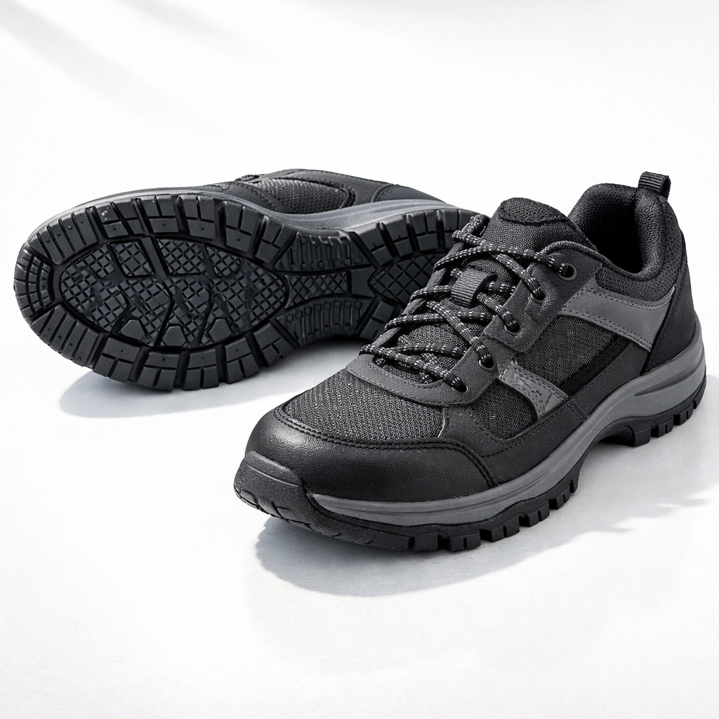 Slip-resistant walking shoes with deep treads and secure lacing for fall prevention