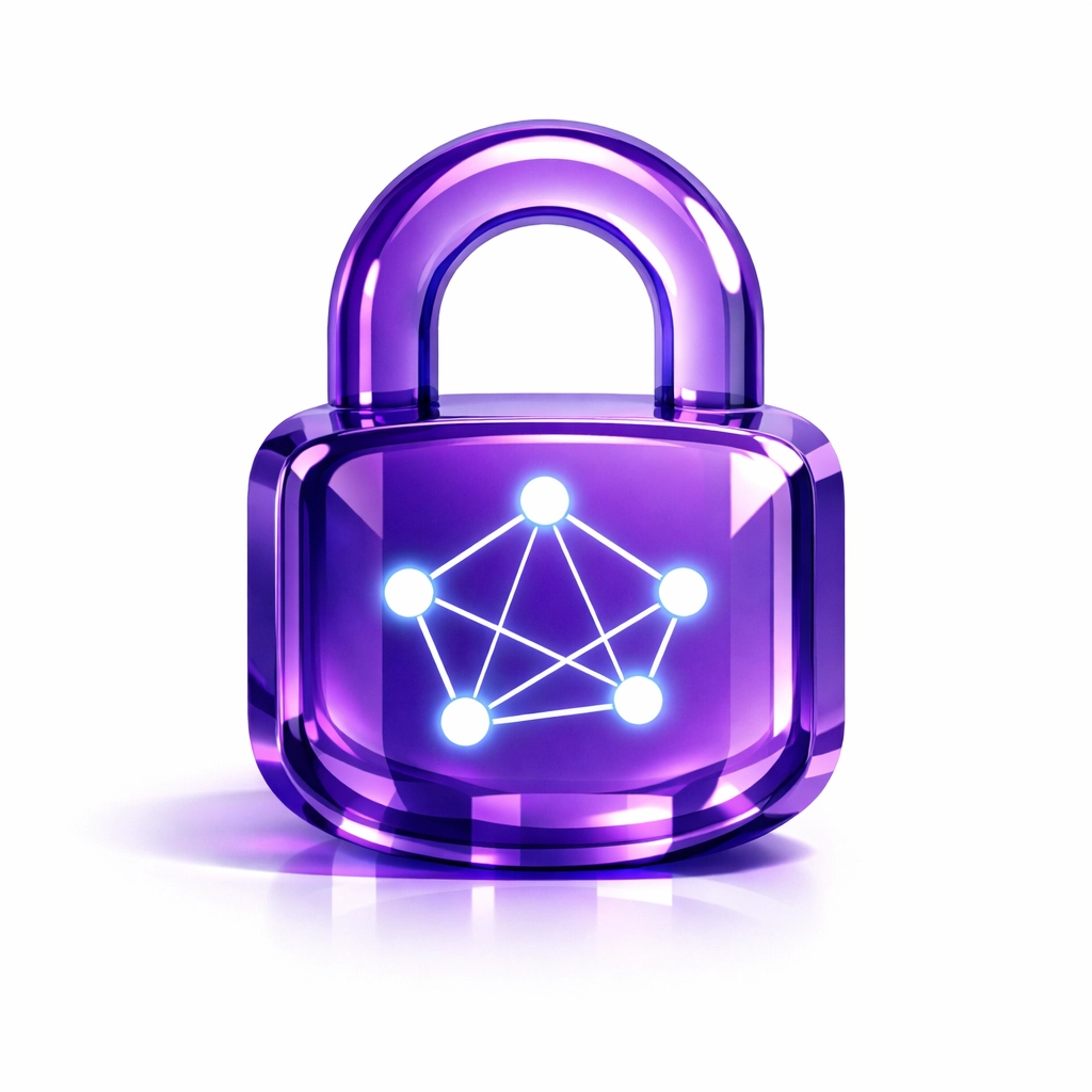 Stylized purple padlock representing secure data management for professional catch up bookkeeping.
