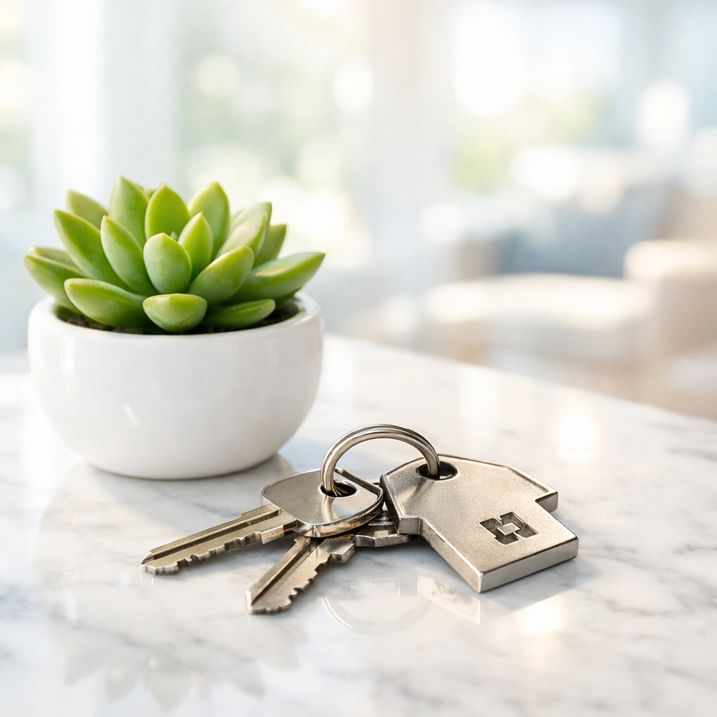 House keys on a marble surface after a successful residential title insurance closing.