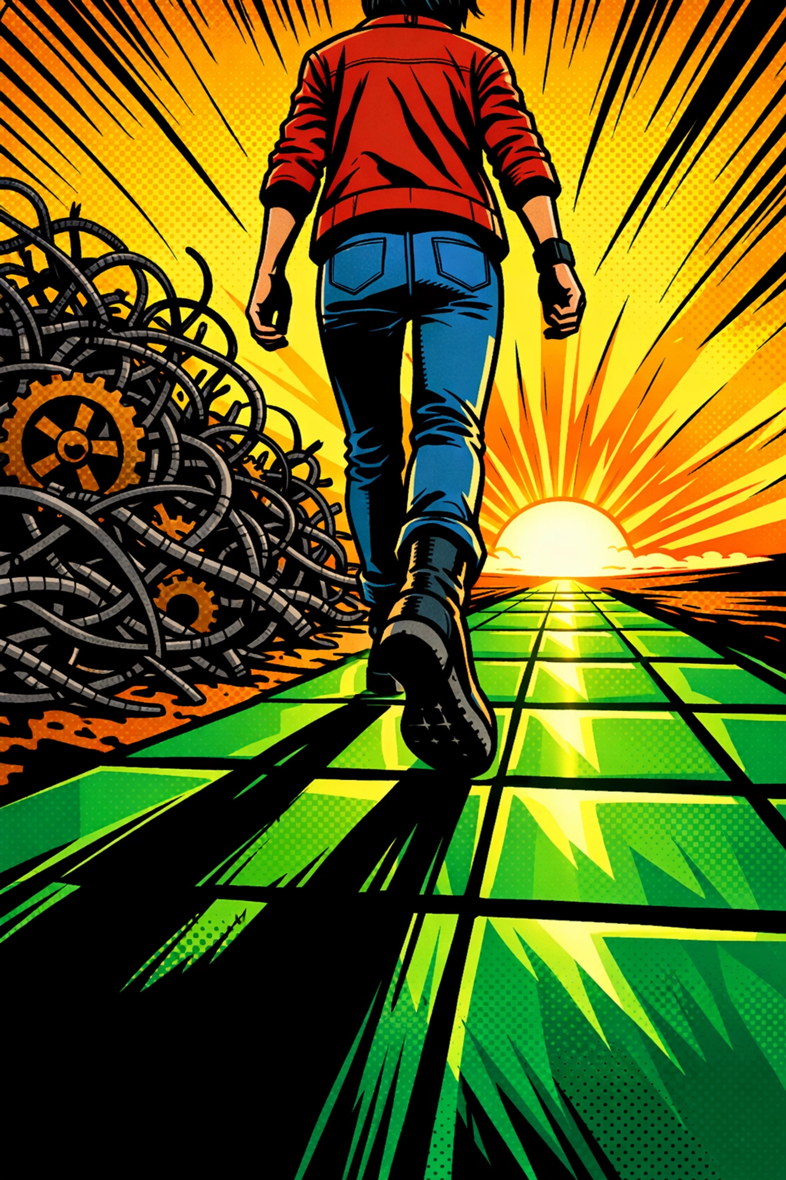 Founder walking away from manual data chaos toward a streamlined automated business system.