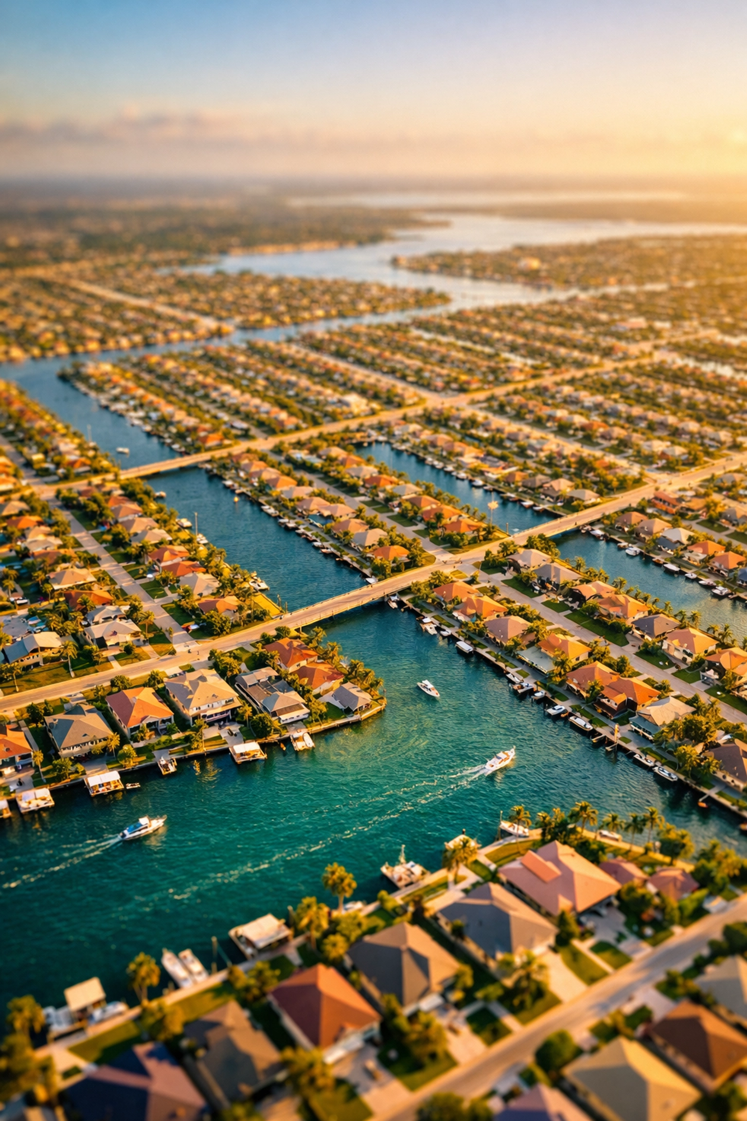 Aerial view of Cape Coral quadrants showing canal grid system and waterfront neighborhoods