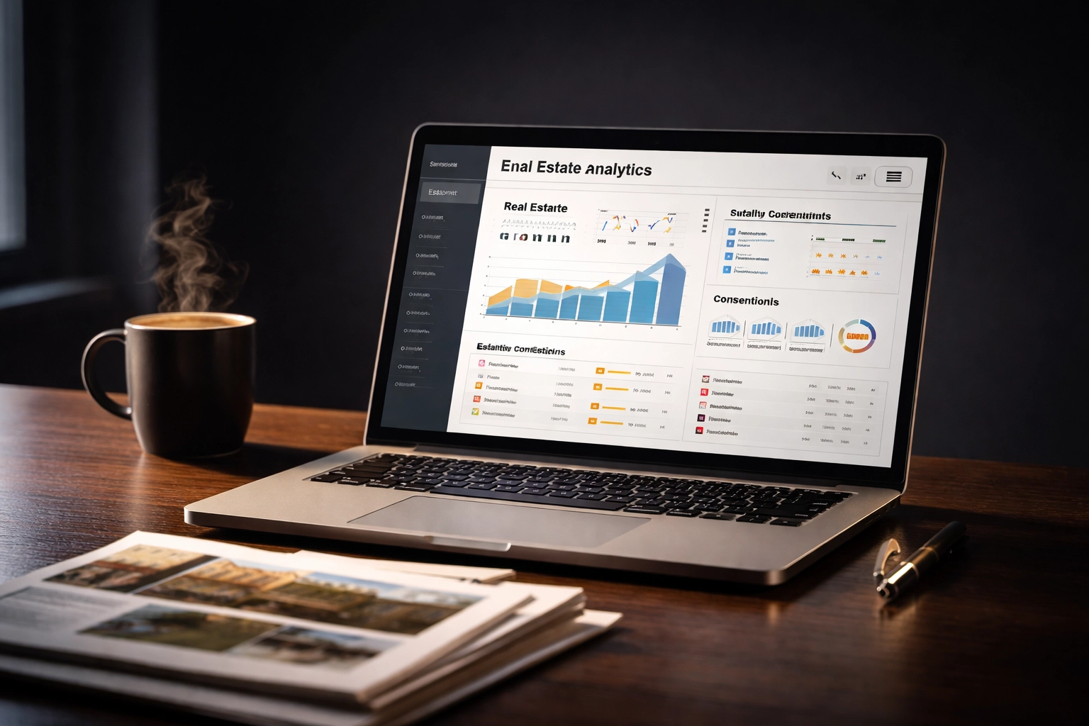 Laptop displaying real estate analytics and newsletters for agents starting effective email marketing pipelines.