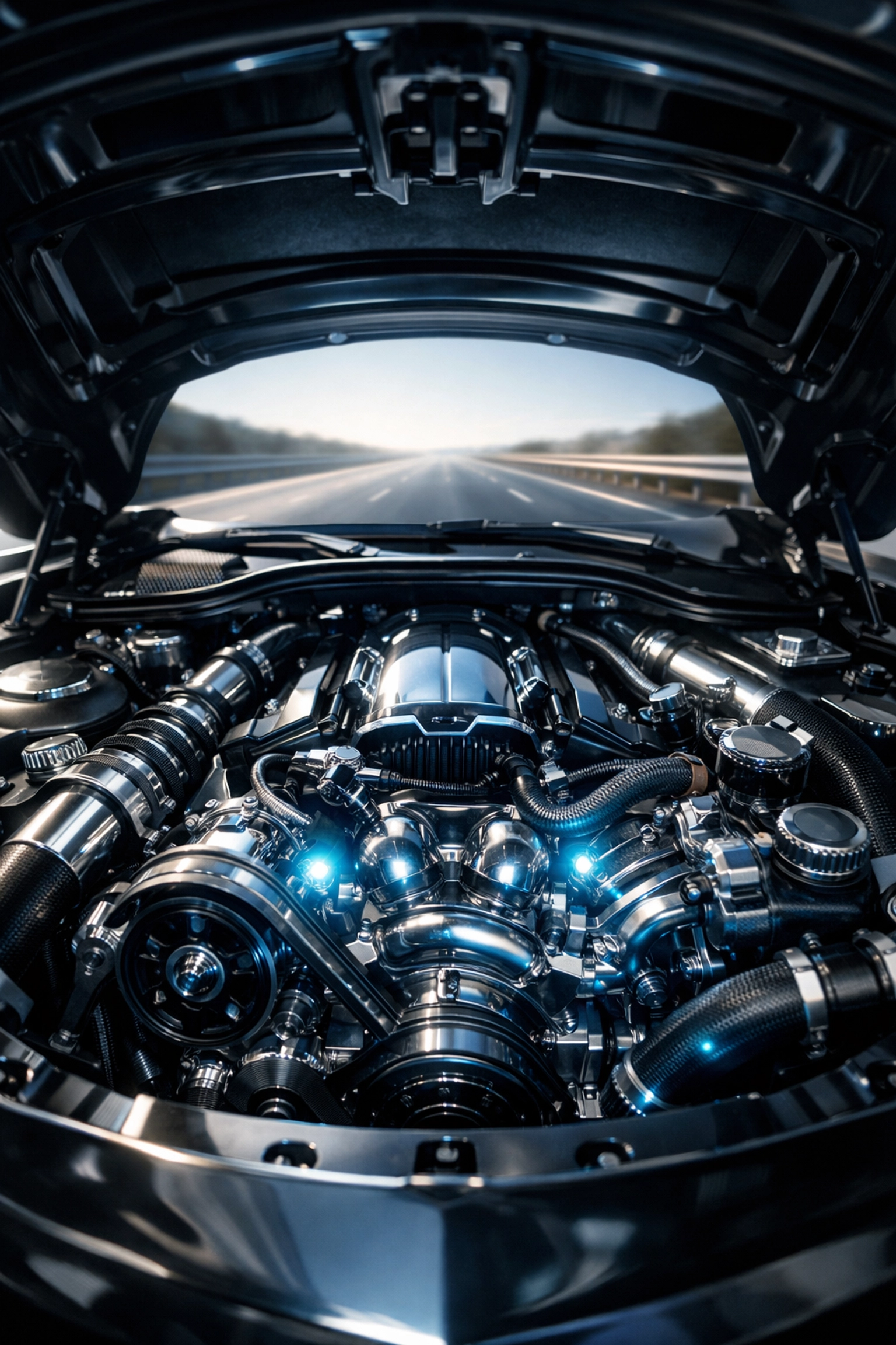 Car engine under hood symbolizing back office operations working seamlessly behind the scenes