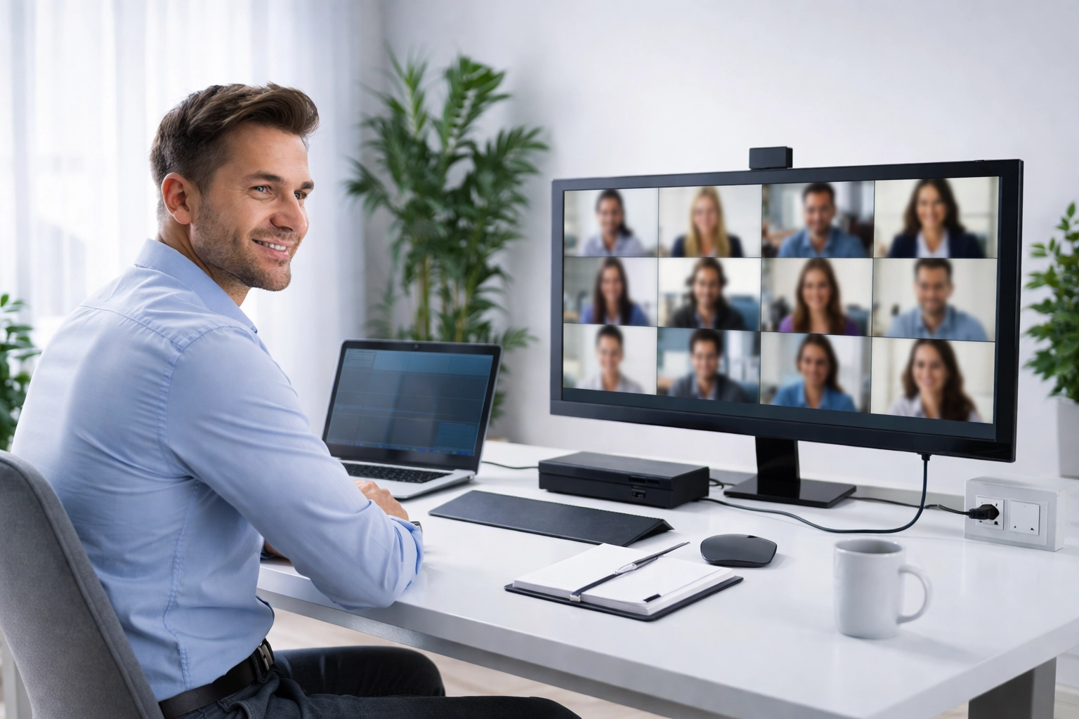 Professional home office with Ethernet-wired laptop setup, representing stable internet for video calls and remote work in Cape Town.
