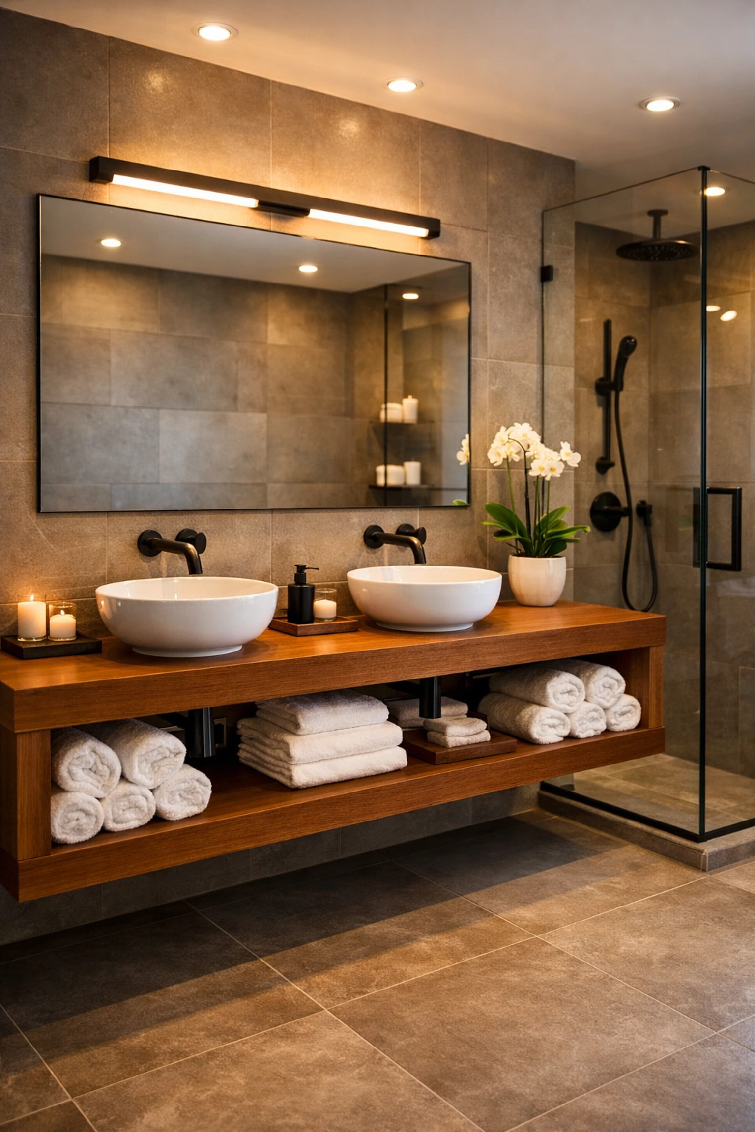 Spa-like bathroom renovation Orlando with modern vanity and elegant fixtures