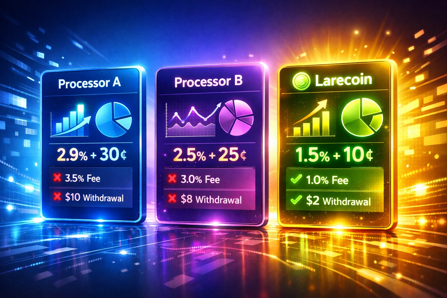 Crypto payment processor fee comparison showing Larecoin's cost advantages over competitors