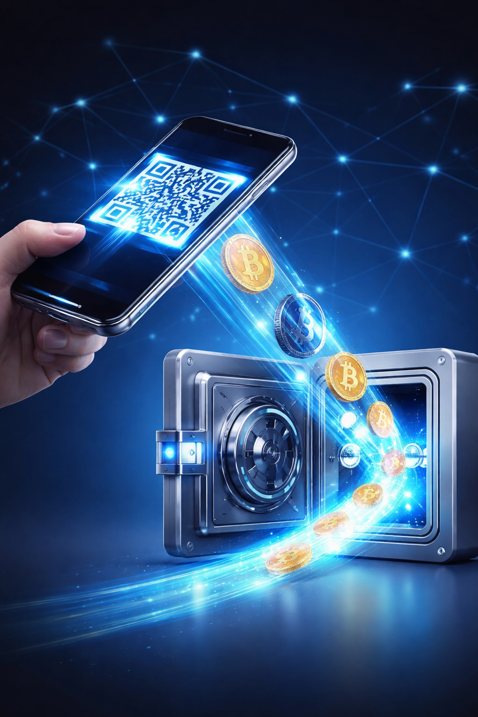 Digital crypto payment from smartphone to secure wallet illustrating peer-to-peer self-custody merchant transactions