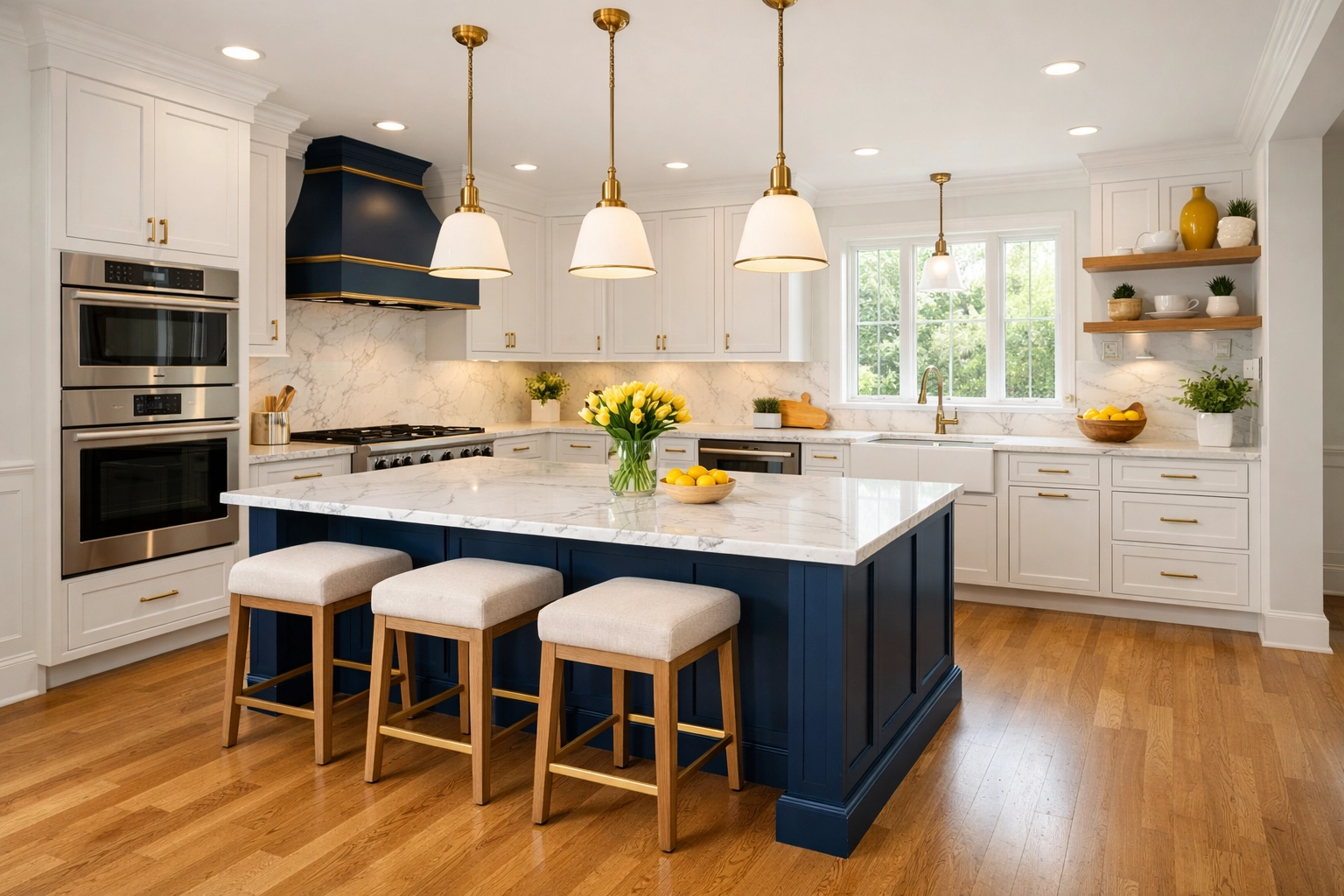 Pristine white kitchen in a Franklin home following a professional post-construction cleaning service.