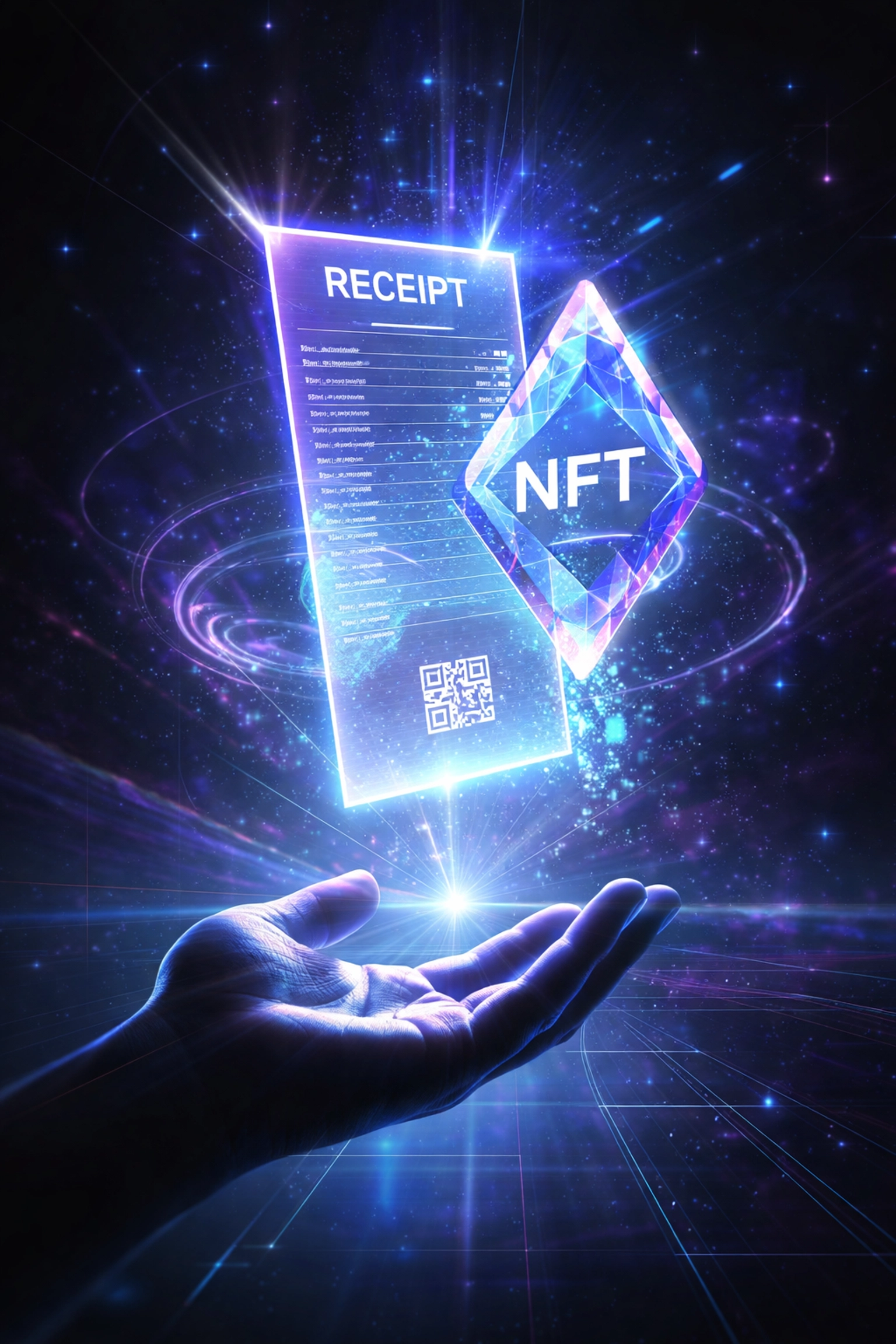 A glowing NFT receipt showcases secure blockchain transactions for merchants seeking NOWPayments alternatives.