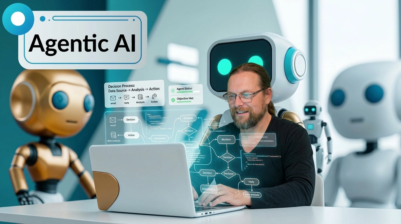 Professional conceptual image of agentic AI decision-making workflow