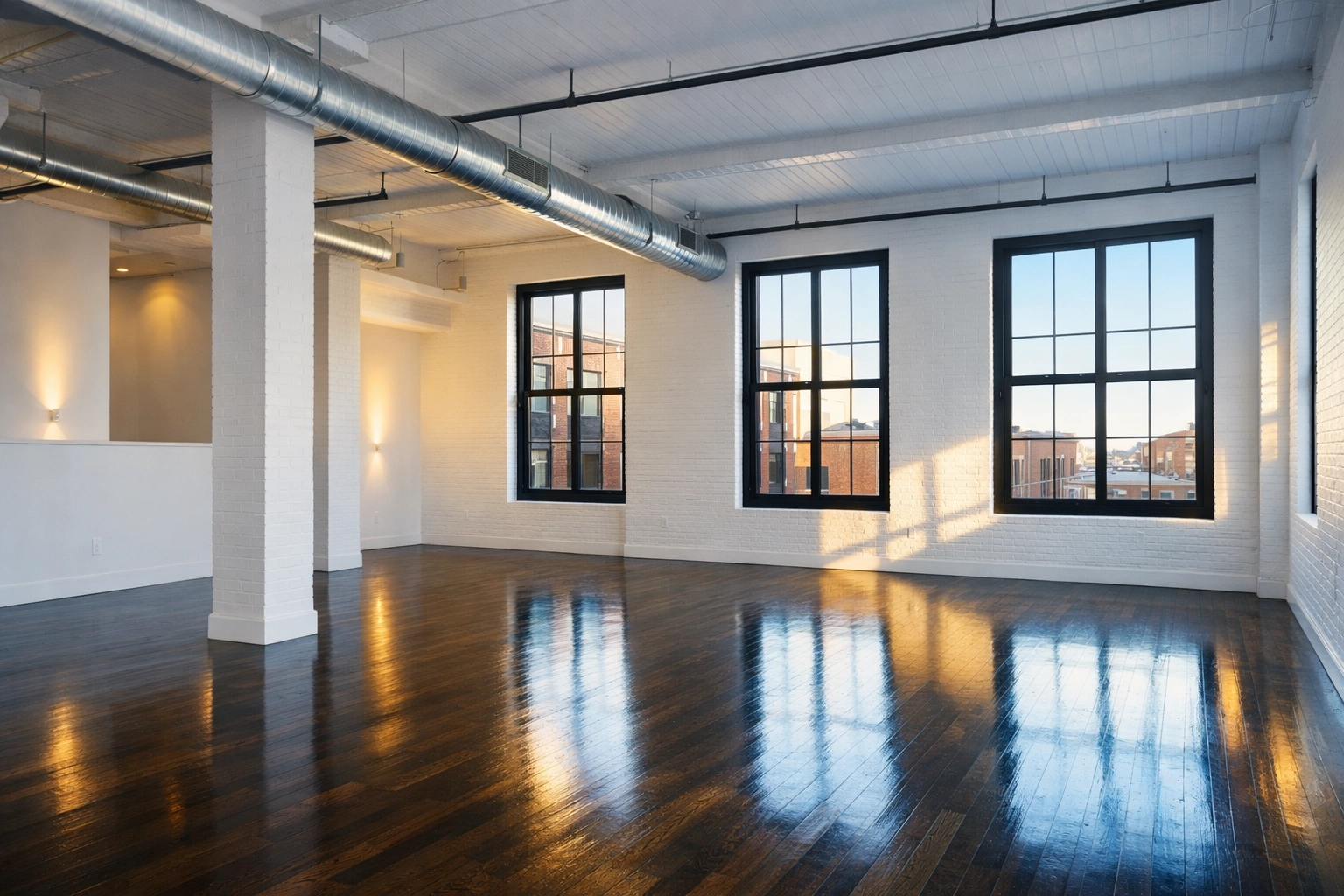 Empty industrial loft in Worcester perfectly prepared with professional deep cleaning Worcester.