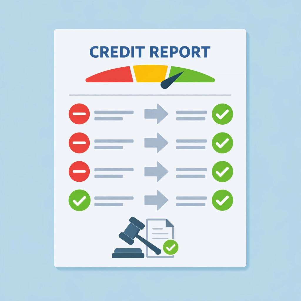 Proceso de reparación de crédito legal limpiando el historial crediticio para comprar casa.