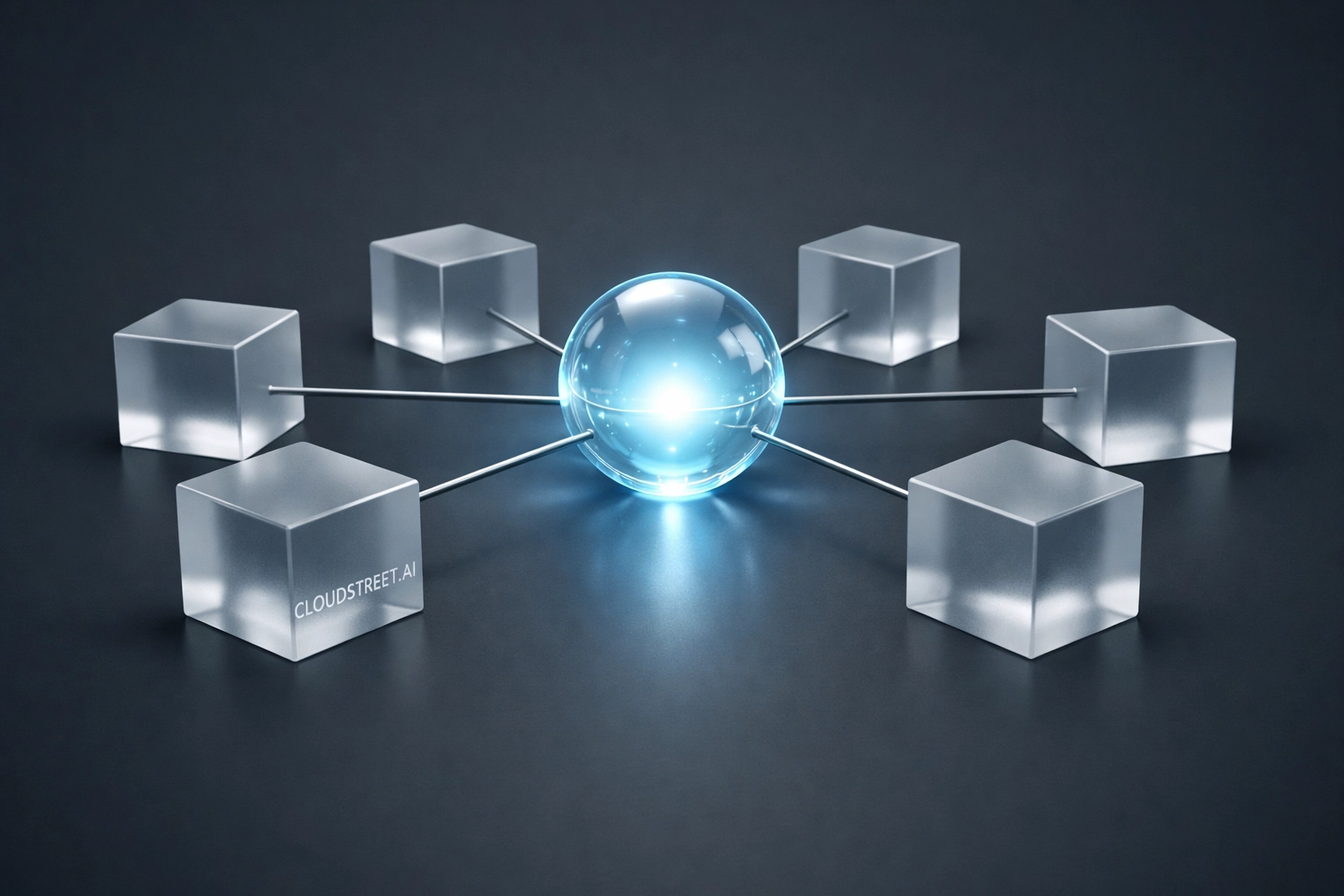 A central sphere connecting data points, representing unified Salesforce OMS data synchronization.