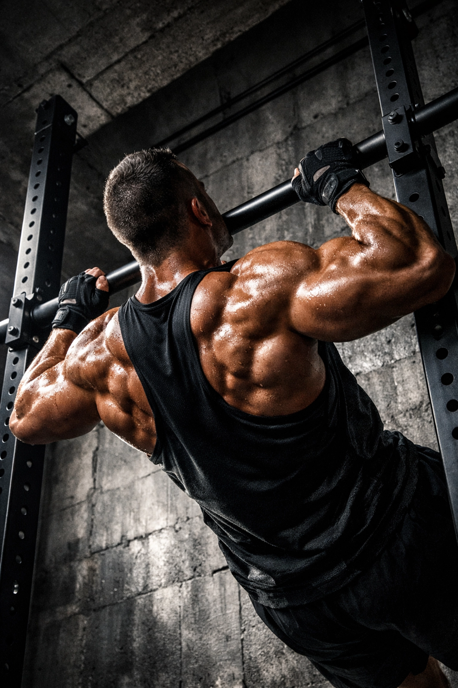 Inverted rows on a Resistance Rail to build back strength and avoid poor posture in a home gym.