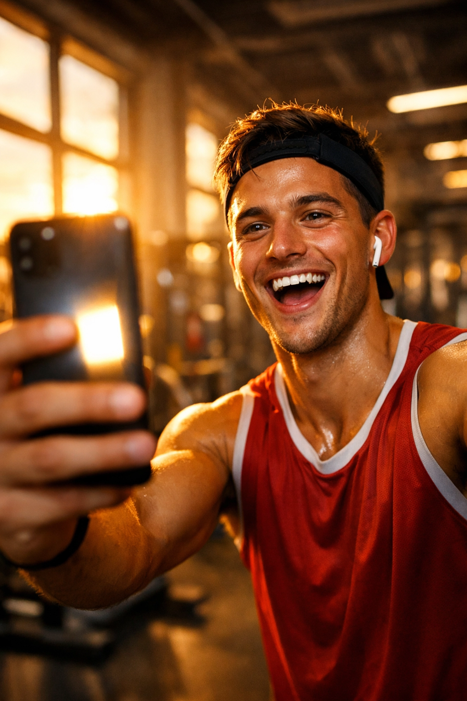 Student-athlete recording authentic social media content for an NIL marketing brand partnership.