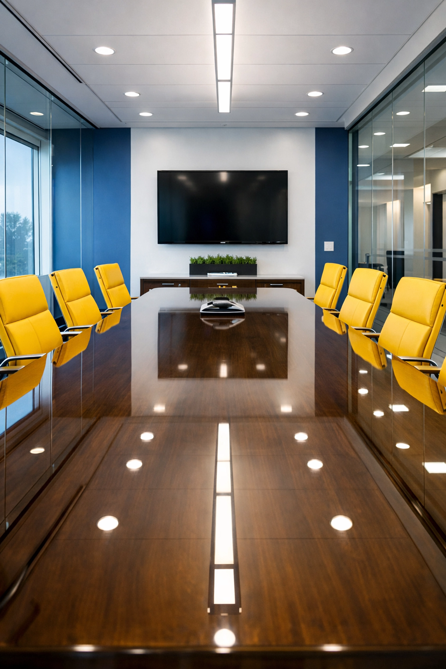 Clean glass-walled conference room in a North Shore office, highlighting expert commercial cleaning results.