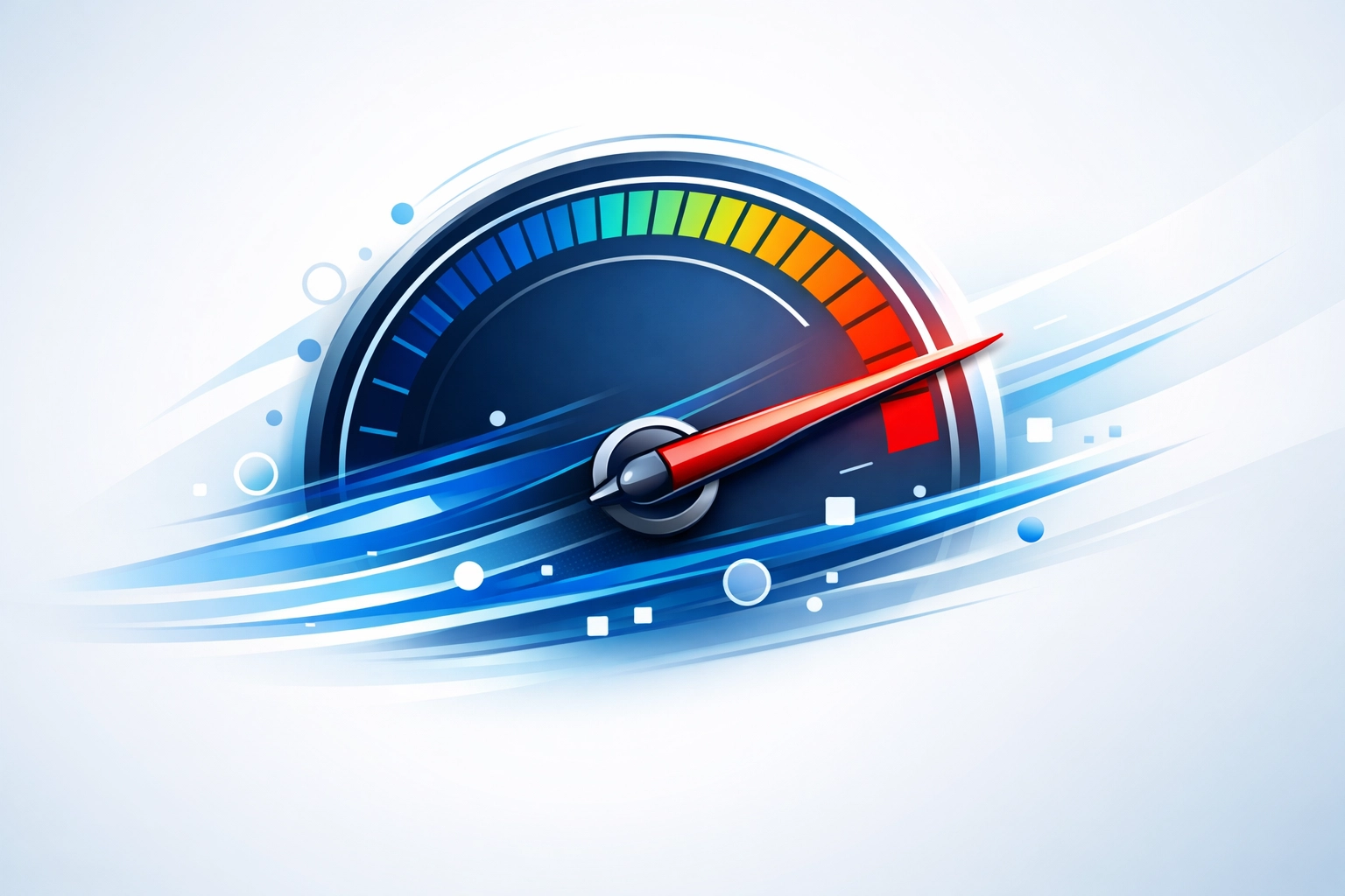 Digital speedometer representing fast page load speed and high-performance web hosting for better conversions.